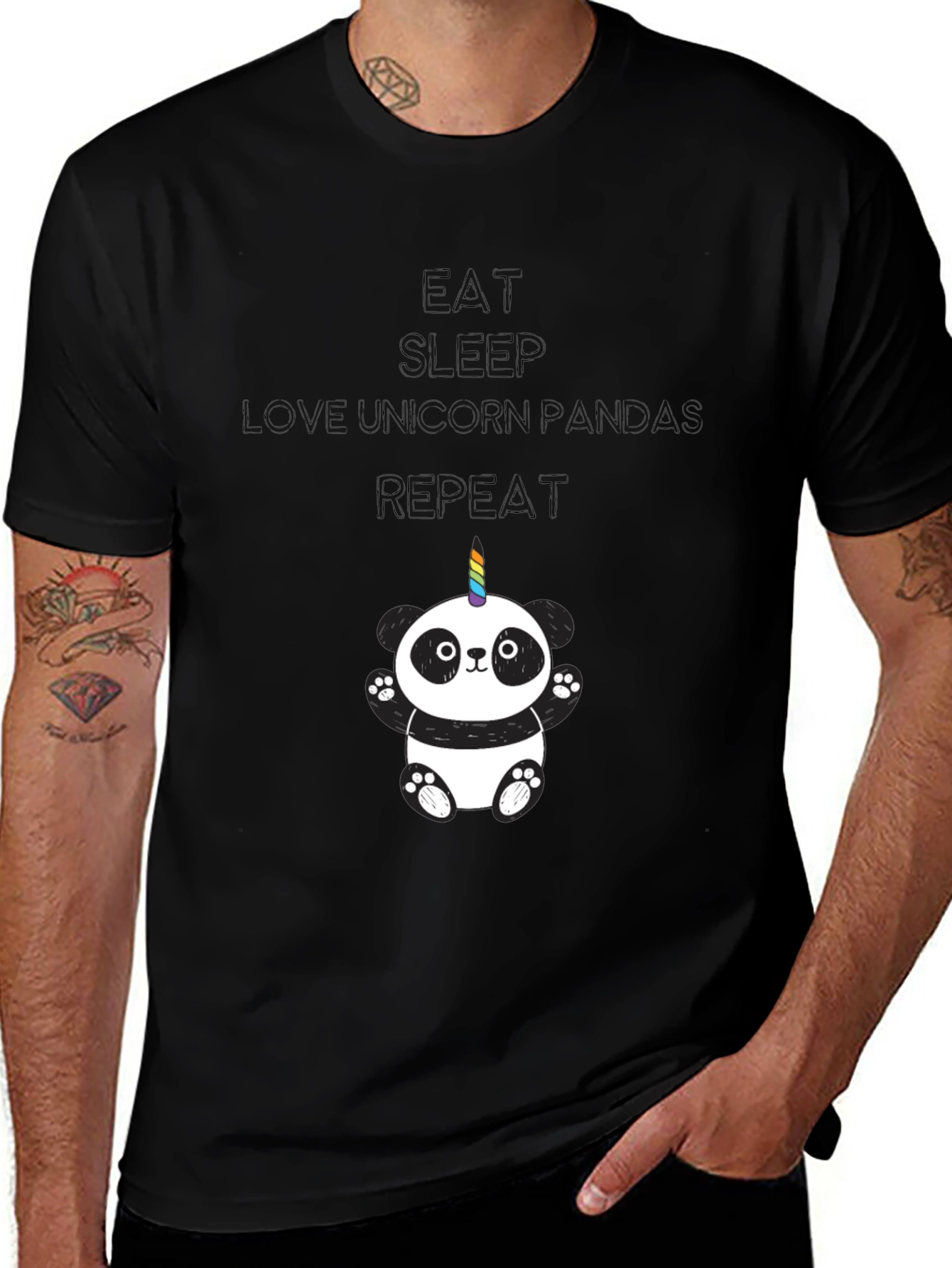 Unicorn Panda Black T-Shirt