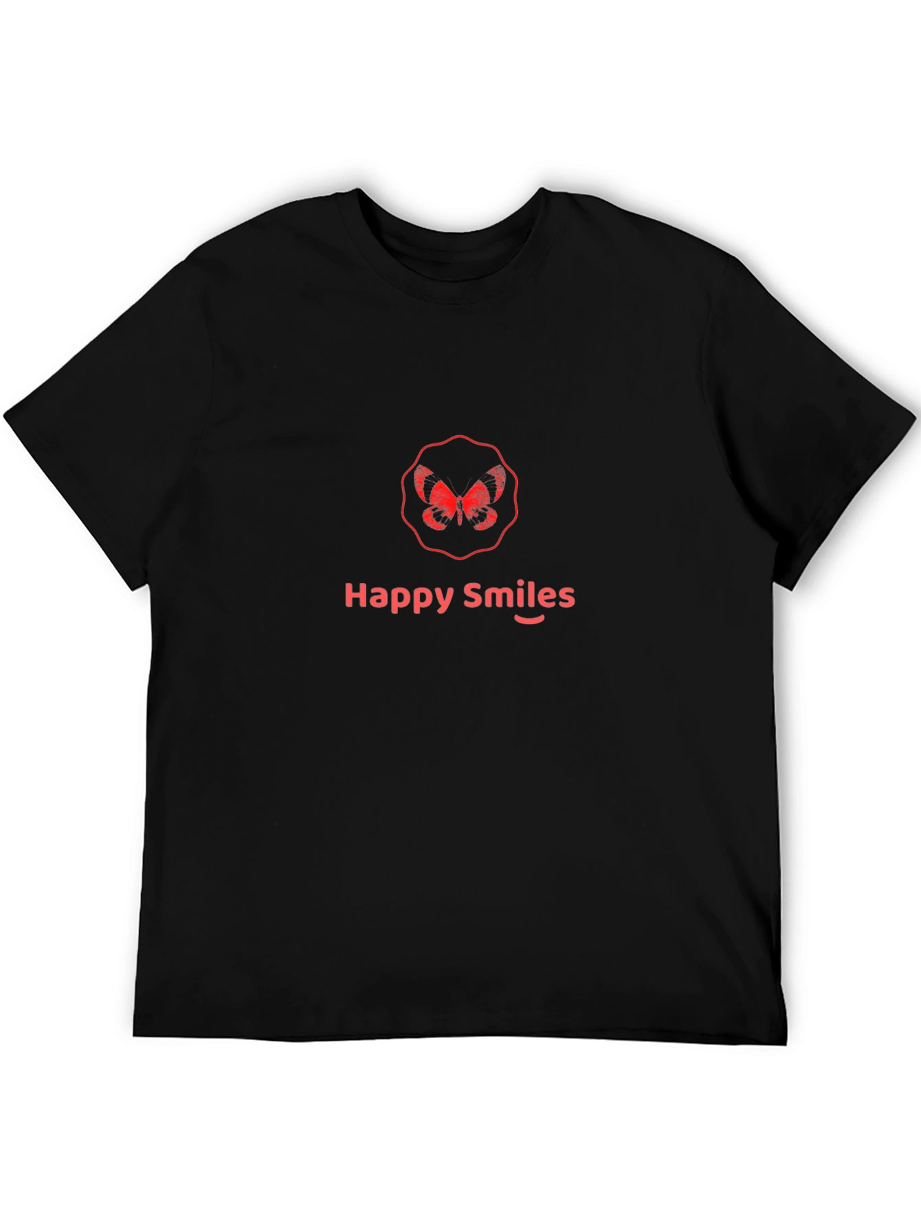 Happy Smiles Black T-Shirt - Butterfly Logo