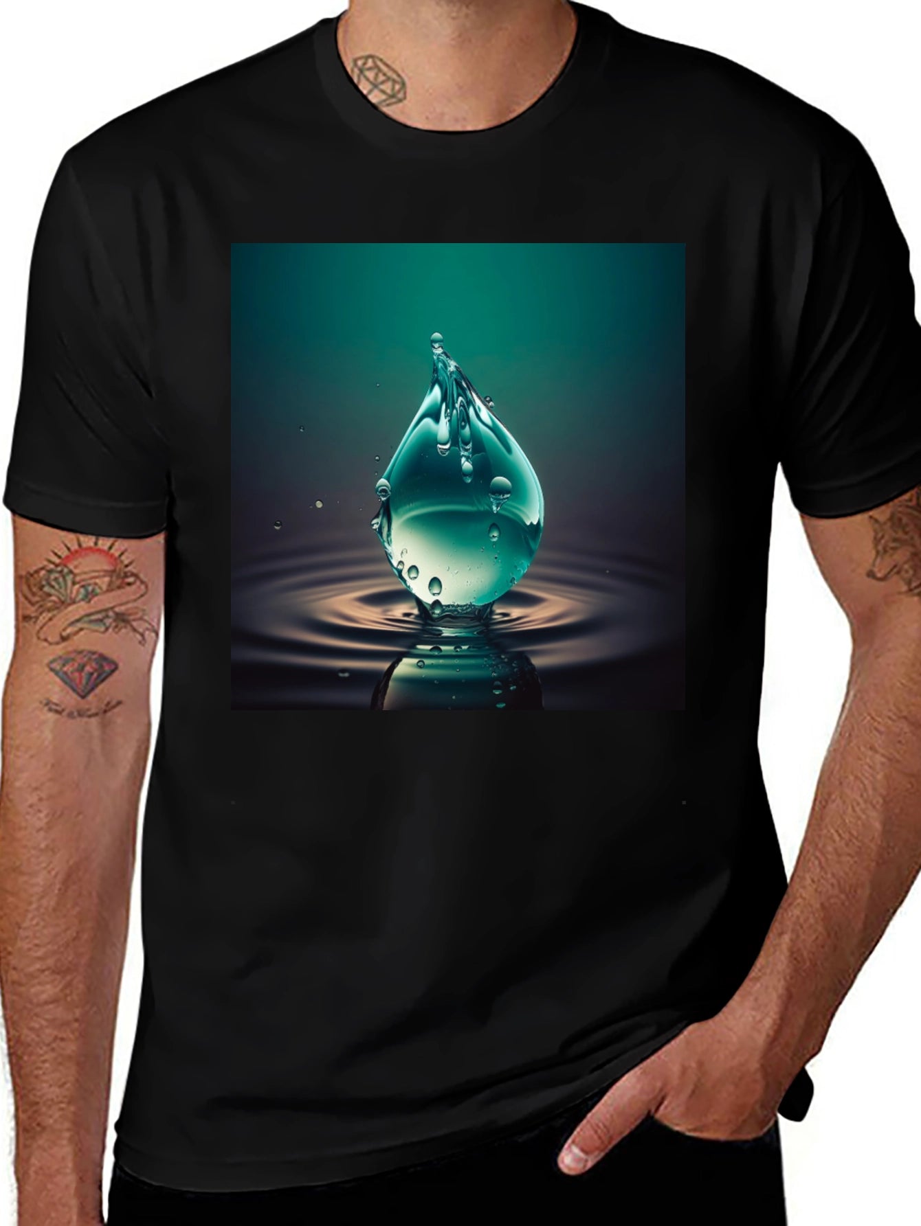 Water Drop Graphic Tee - Cool Black T-Shirt