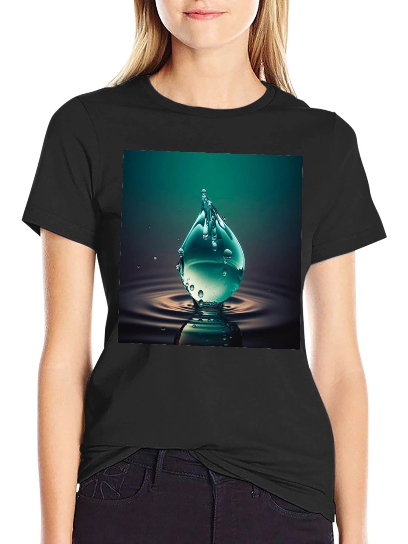 Water Drop Graphic Tee - Cool Black T-Shirt
