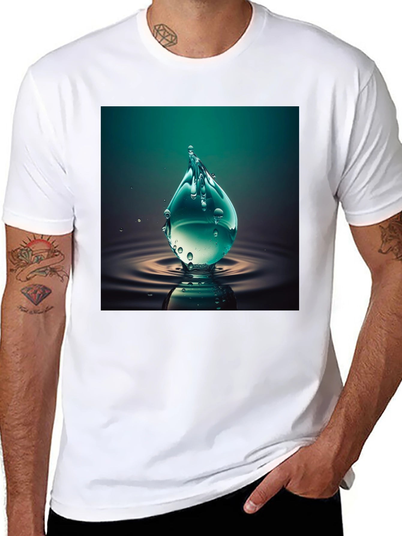 Water Drop Graphic Tee - Cool Black T-Shirt