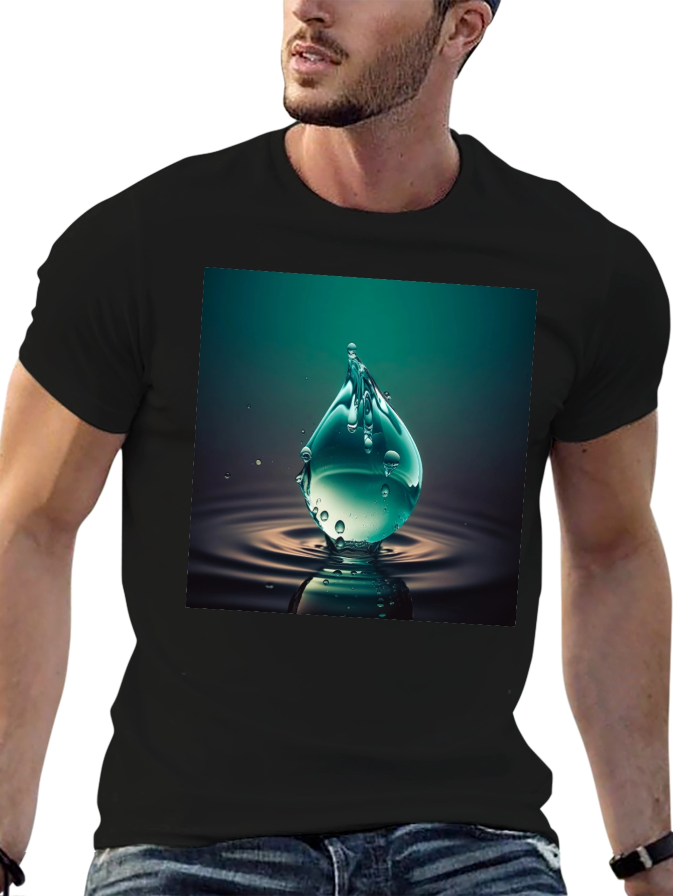 Water Drop Graphic Tee - Cool Black T-Shirt