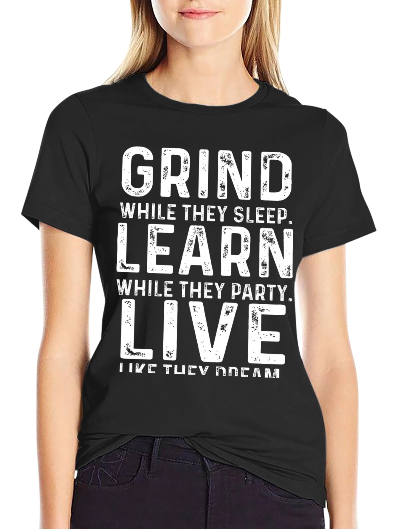 Grind Learn Live Graphic Tee - Motivational Black T-Shirt