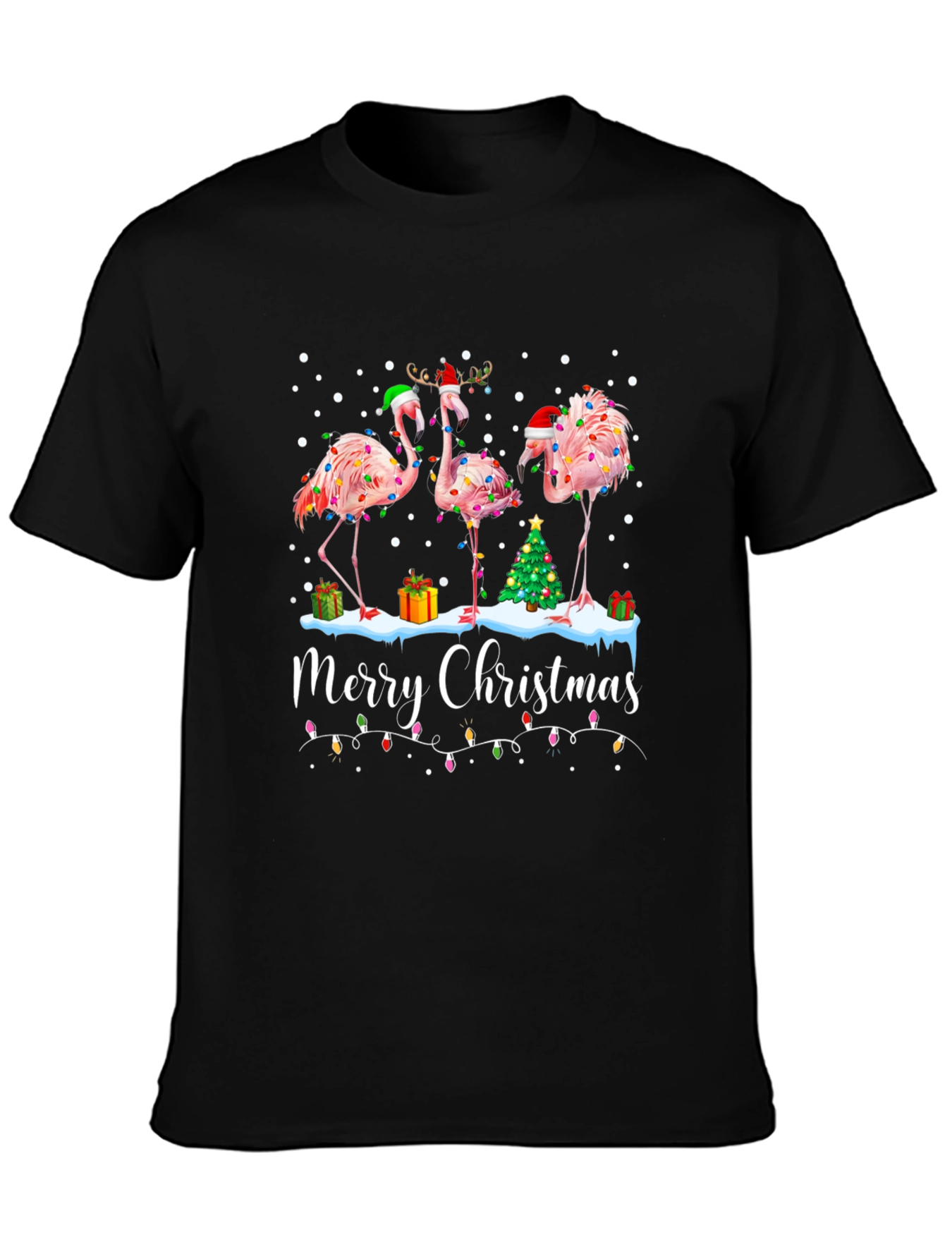 Festive Flamingo Christmas Graphic Tee