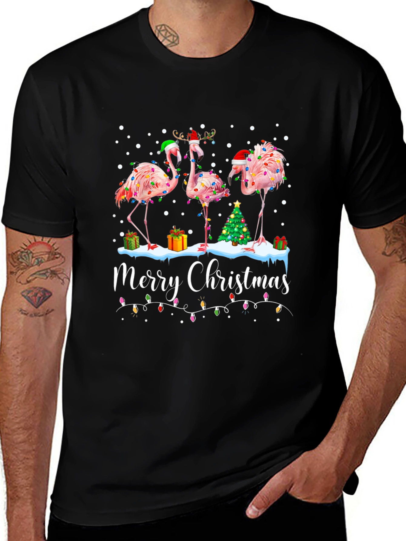 Festive Flamingo Christmas Graphic Tee