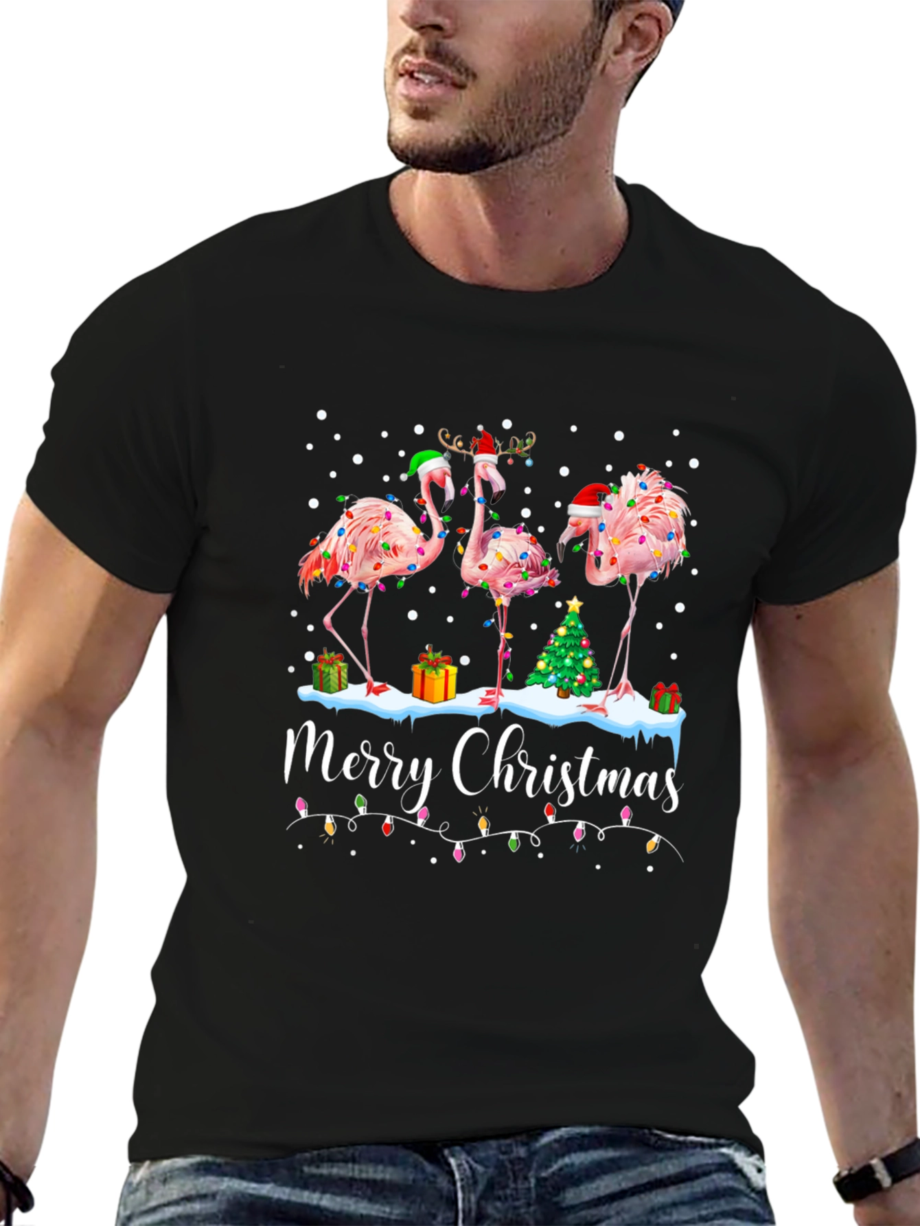 Festive Flamingo Christmas Graphic Tee