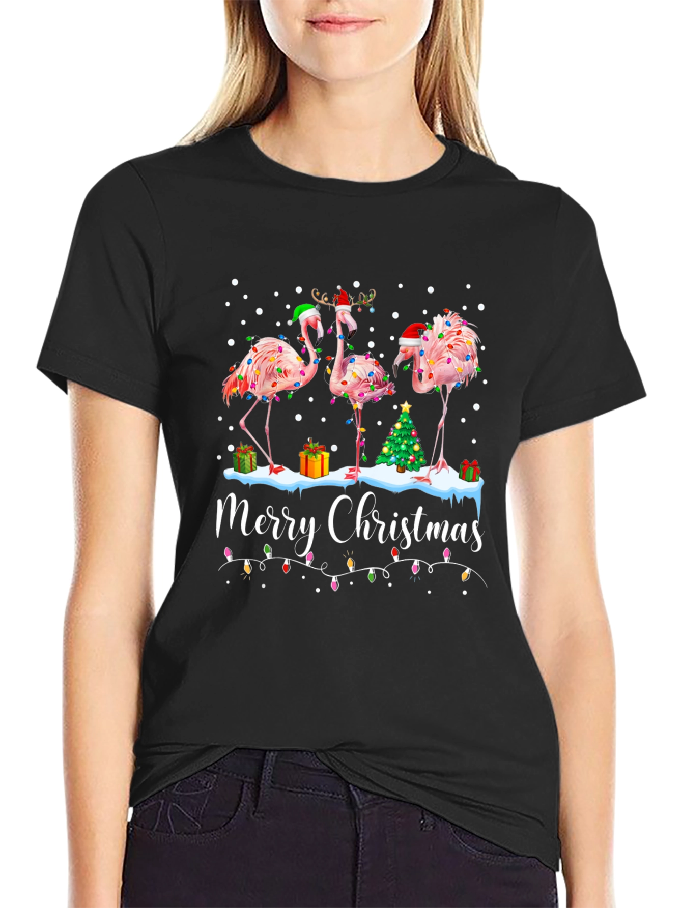 Festive Flamingo Christmas Graphic Tee