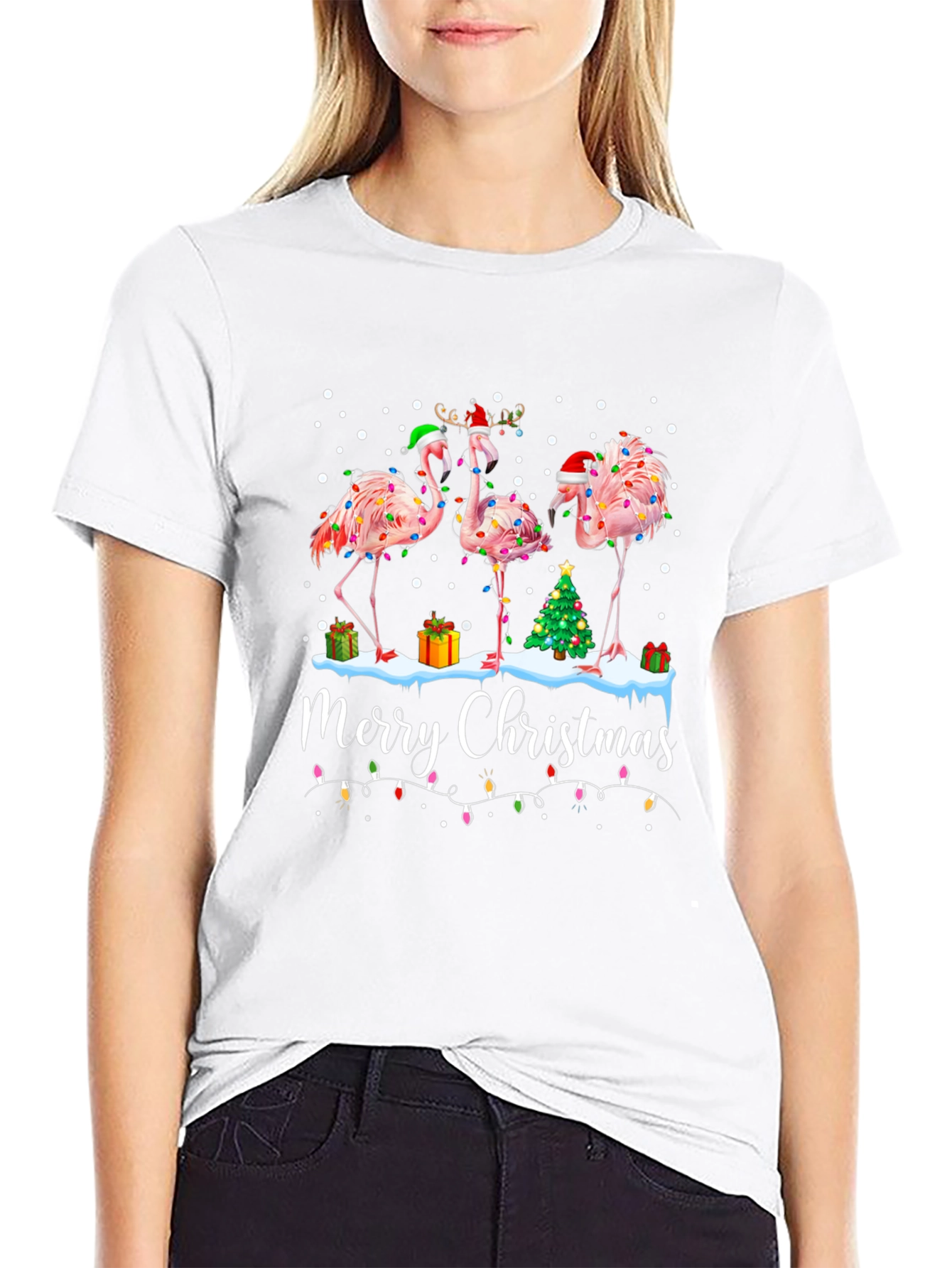 Festive Flamingo Christmas Graphic Tee