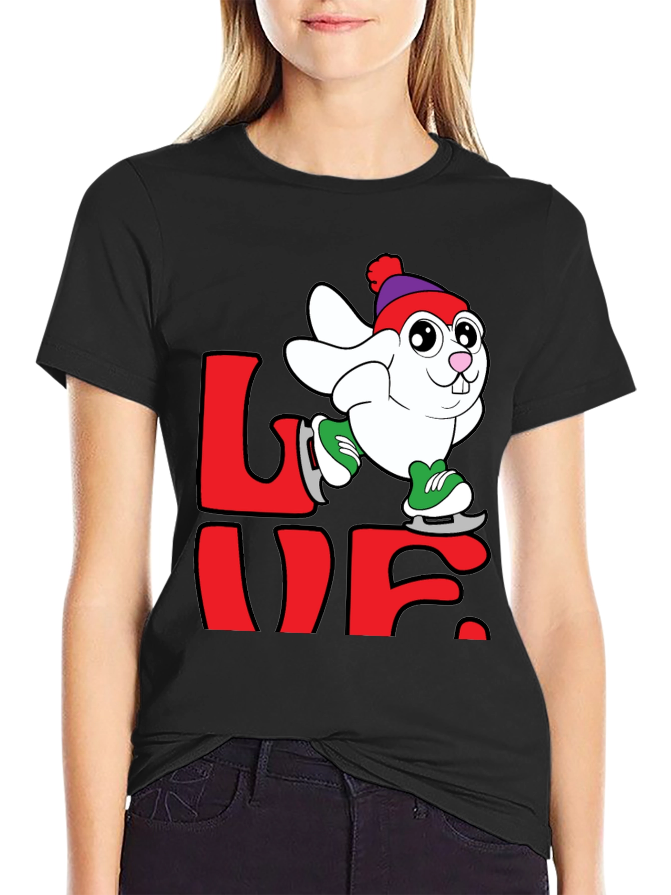 Love Bunny Ice Skating Graphic Tee