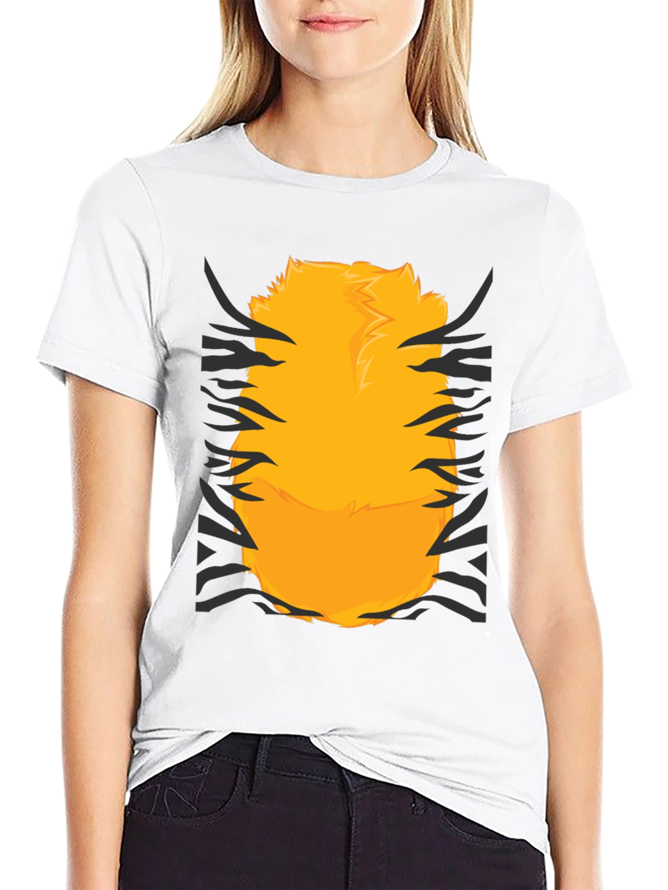 Funny Tiger Fur Graphic Print Black T-Shirt