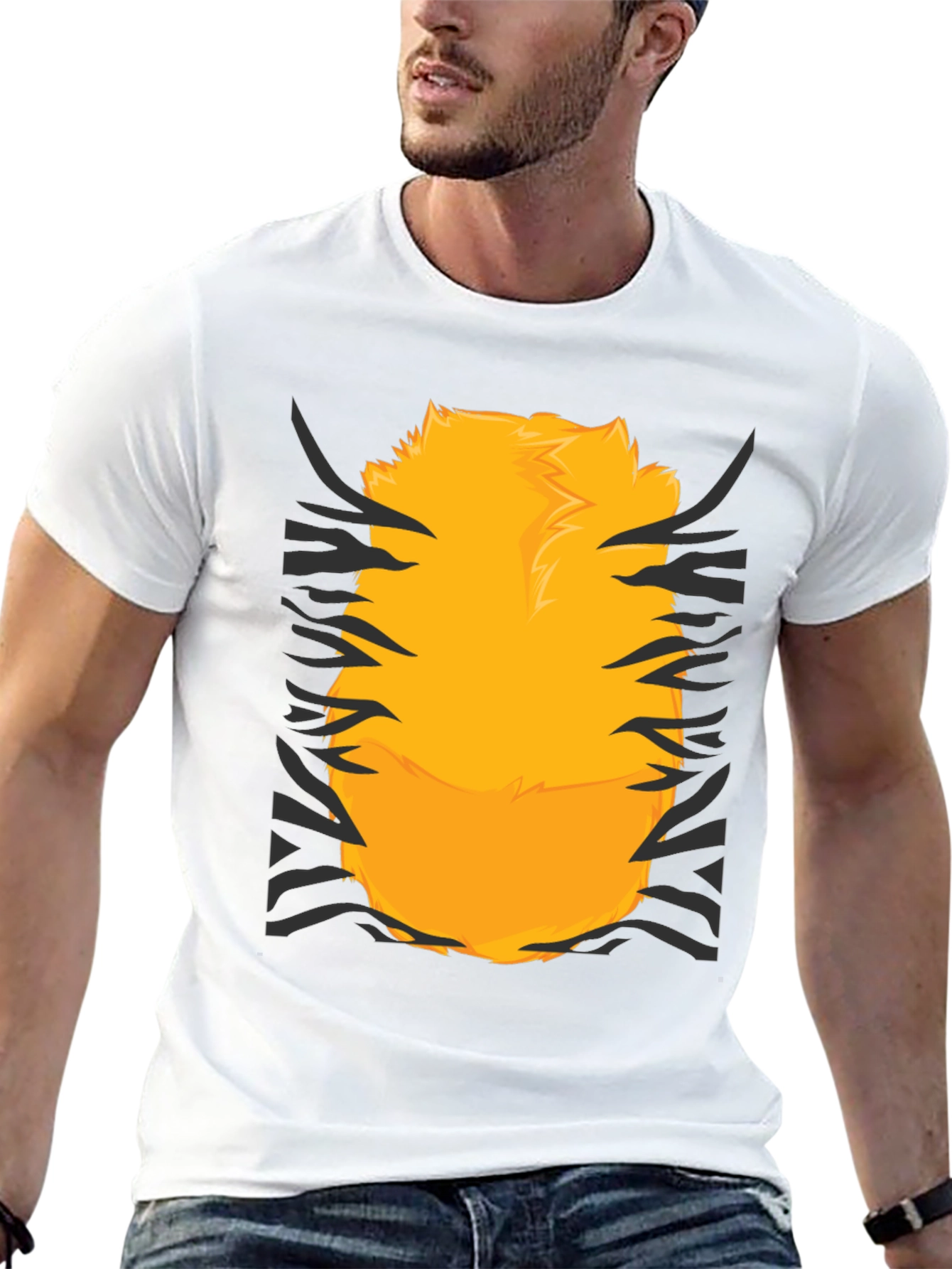 Funny Tiger Fur Graphic Print Black T-Shirt