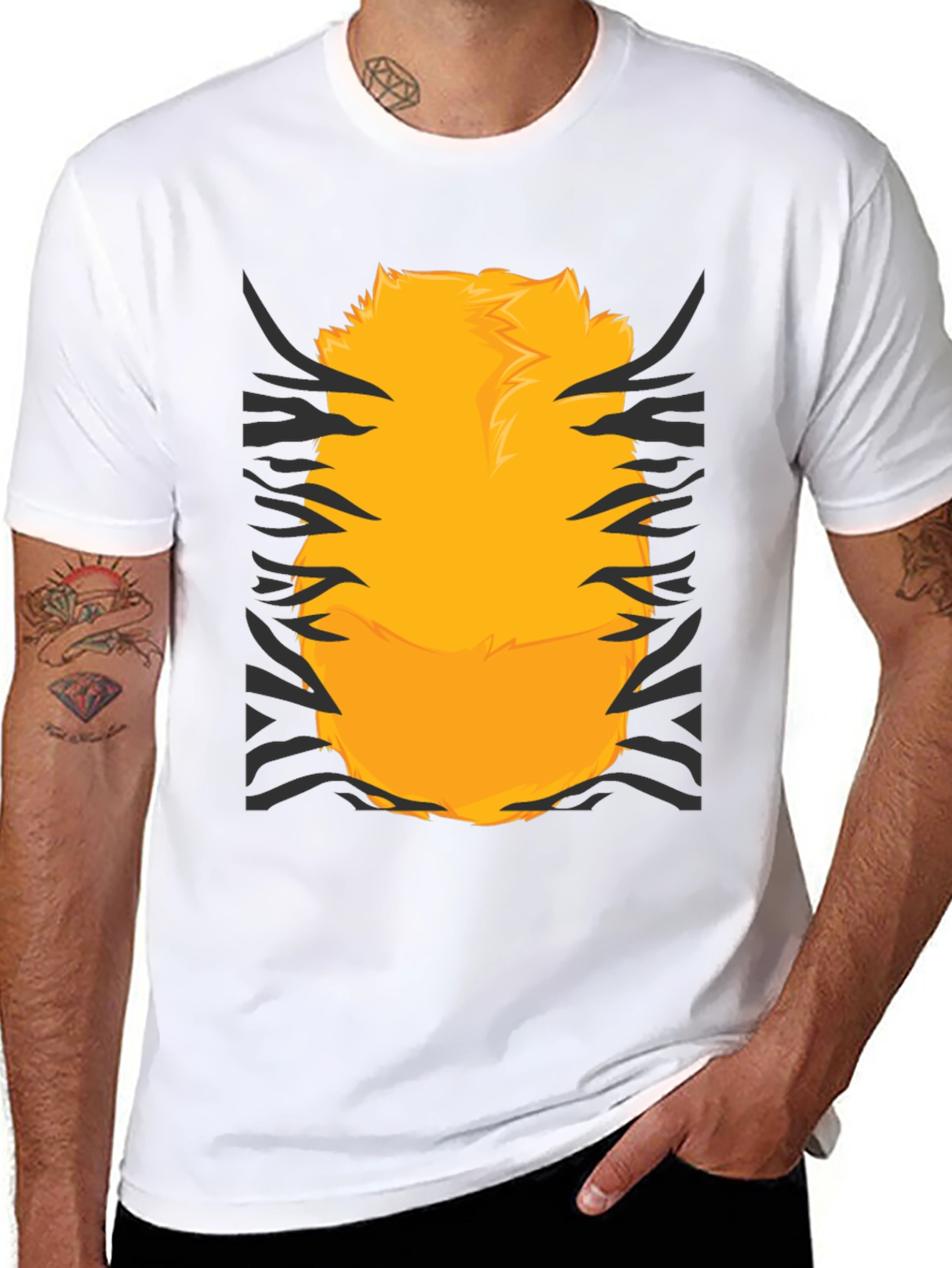 Funny Tiger Fur Graphic Print Black T-Shirt
