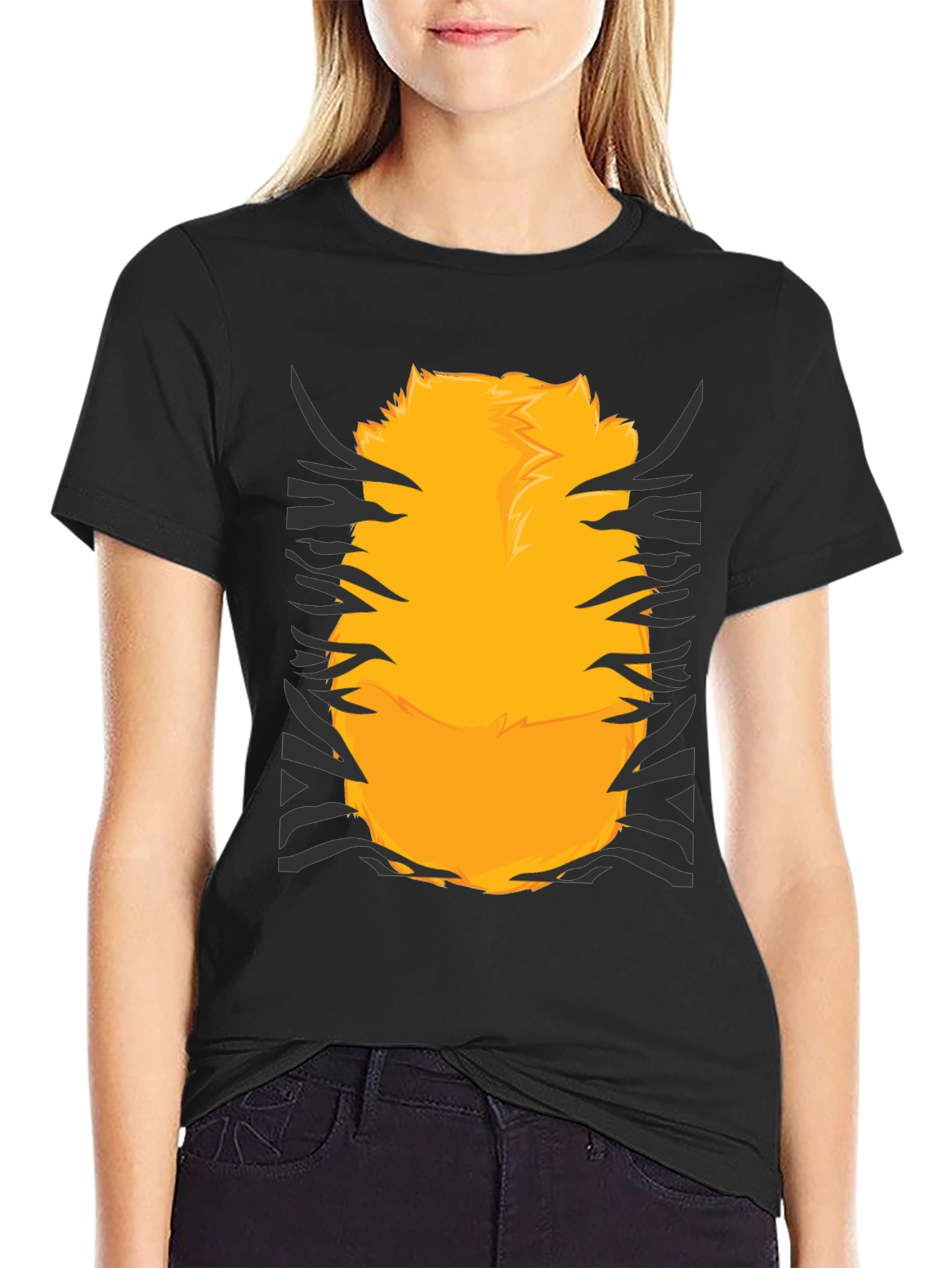 Funny Tiger Fur Graphic Print Black T-Shirt