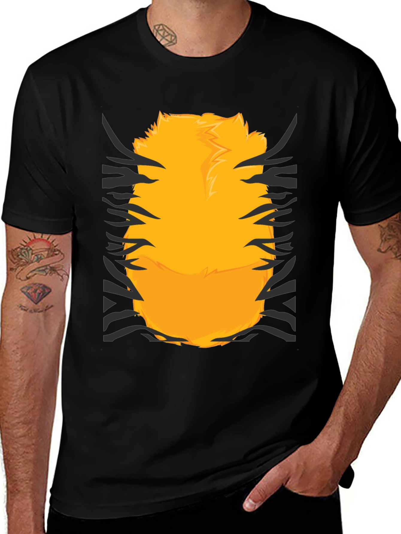 Funny Tiger Fur Graphic Print Black T-Shirt