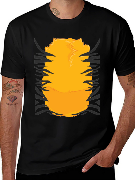 Funny Tiger Fur Graphic Print Black T-Shirt