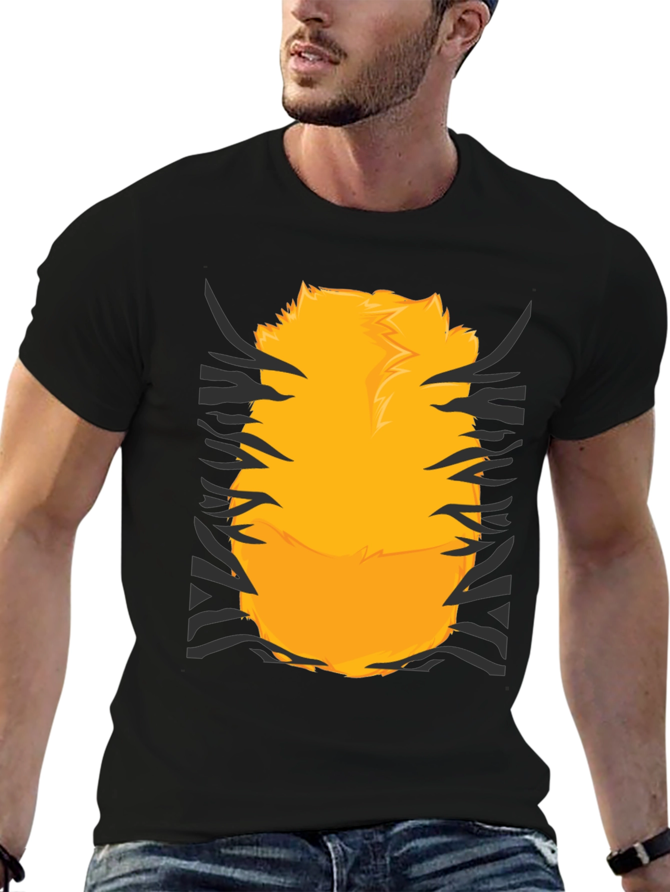 Funny Tiger Fur Graphic Print Black T-Shirt