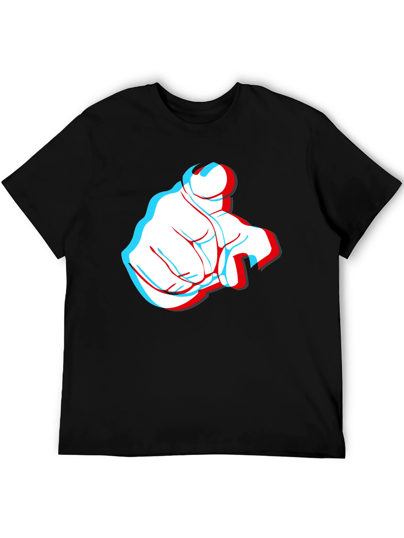 Pointing Finger 3D Effect Graphic Black T-Shirt