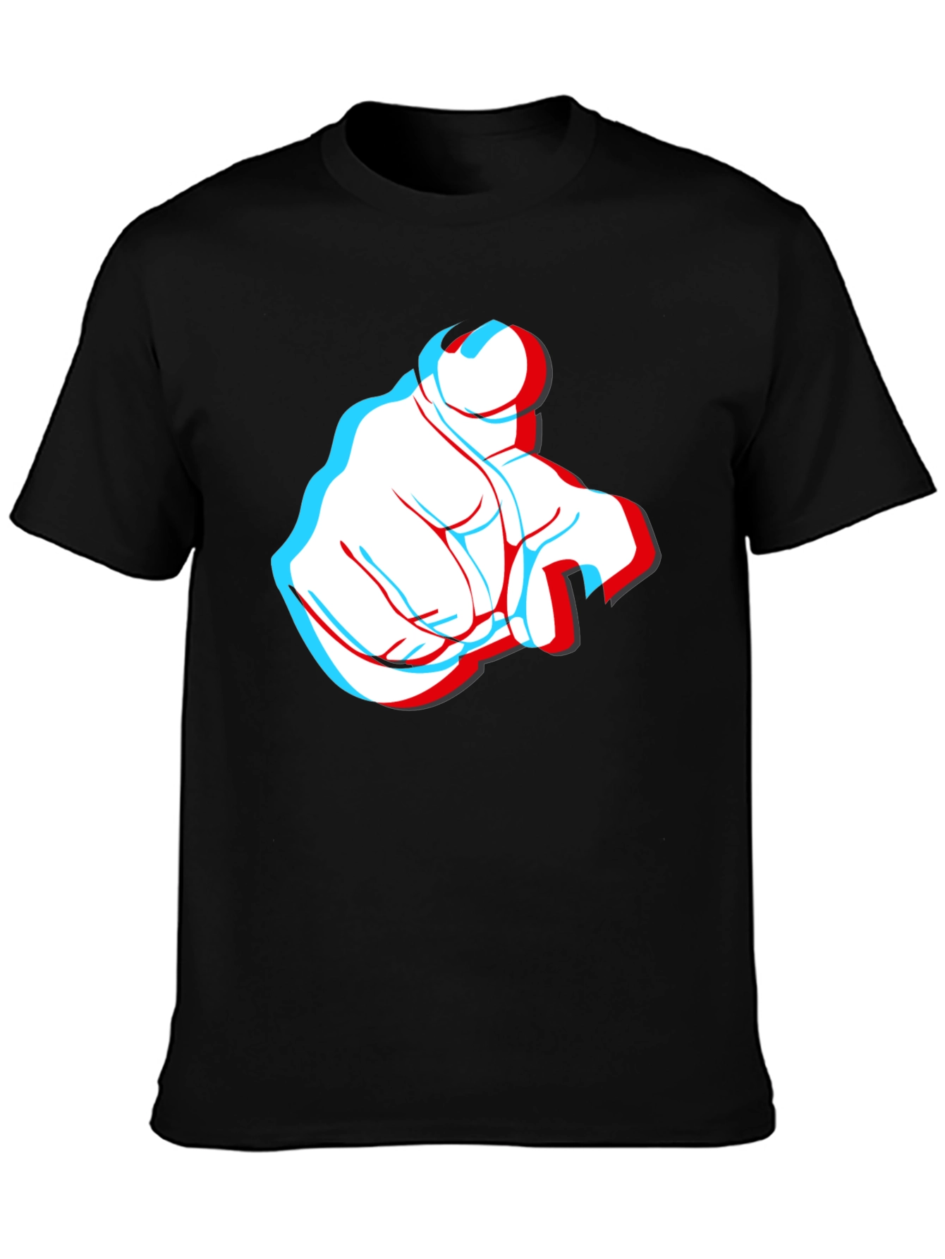 Pointing Finger 3D Effect Graphic Black T-Shirt