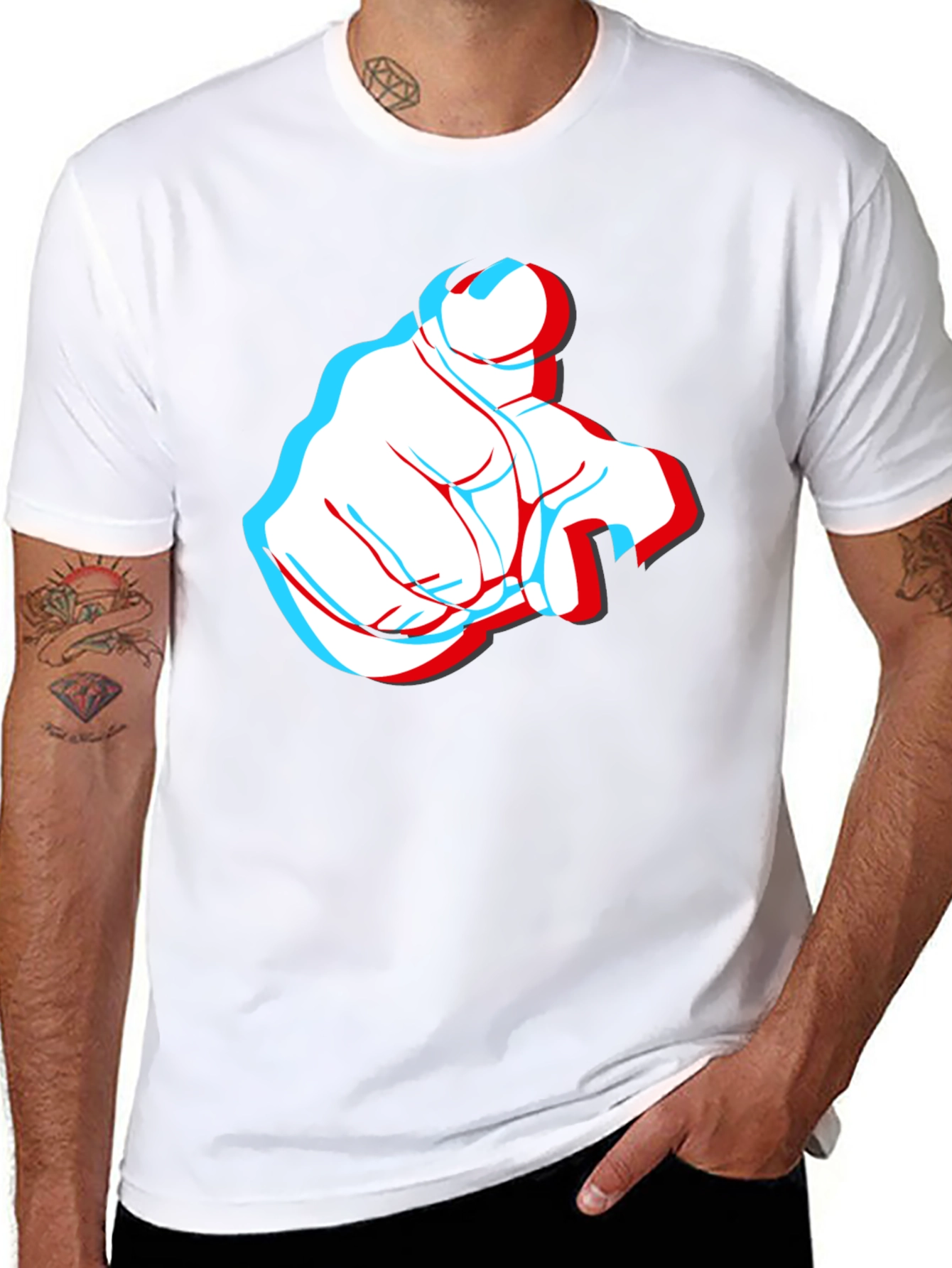 Pointing Finger 3D Effect Graphic Black T-Shirt
