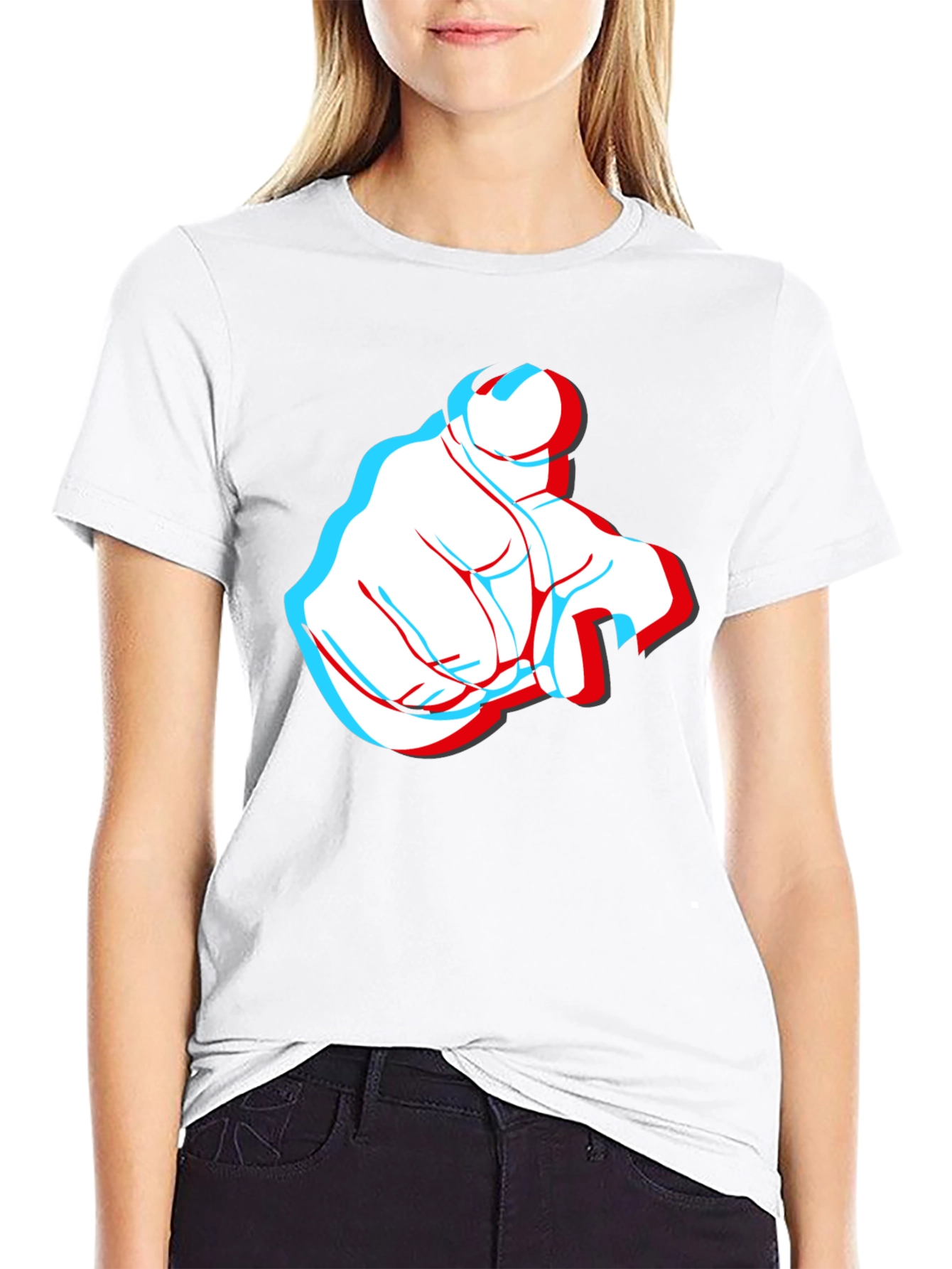 Pointing Finger 3D Effect Graphic Black T-Shirt