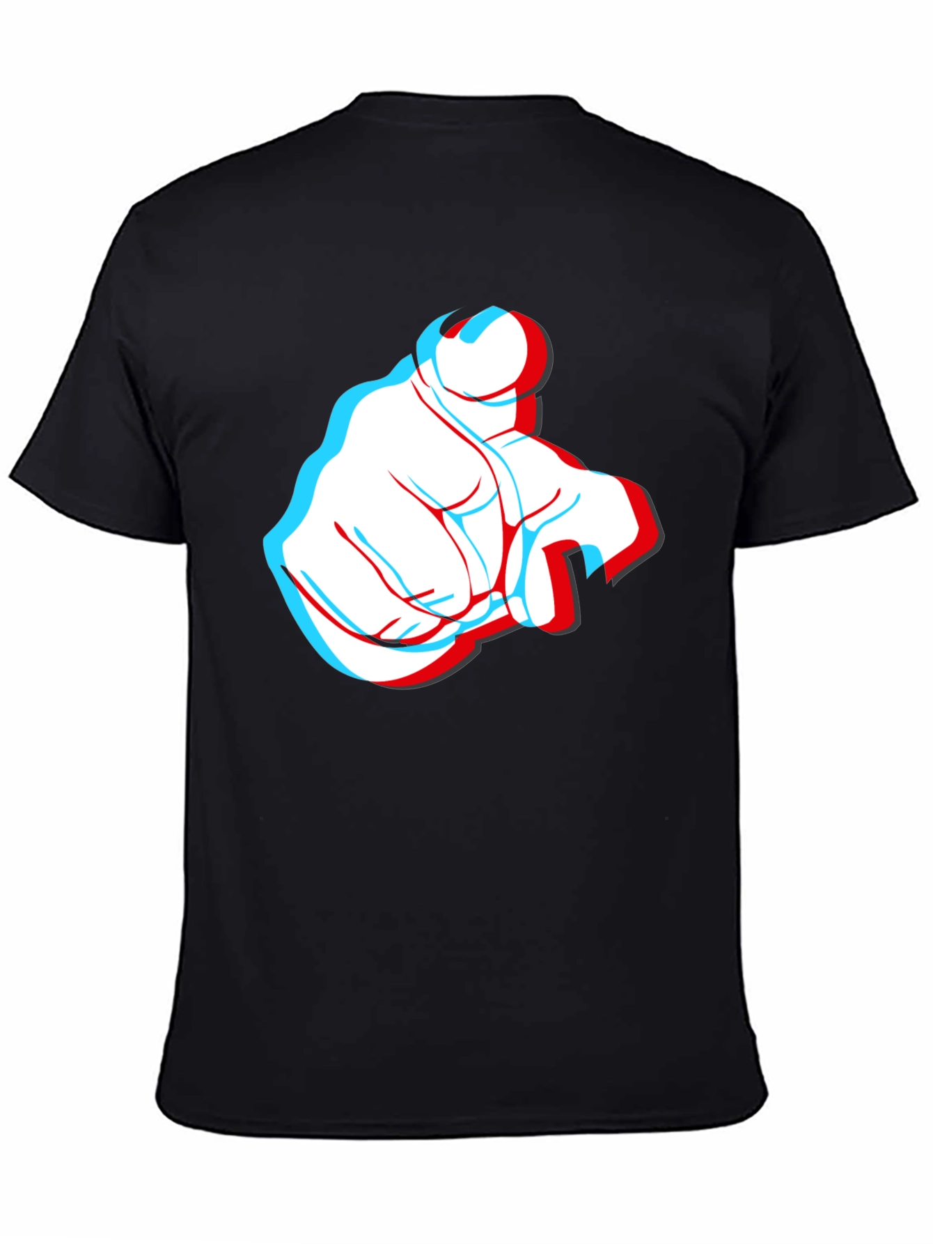 Pointing Finger 3D Effect Graphic Black T-Shirt