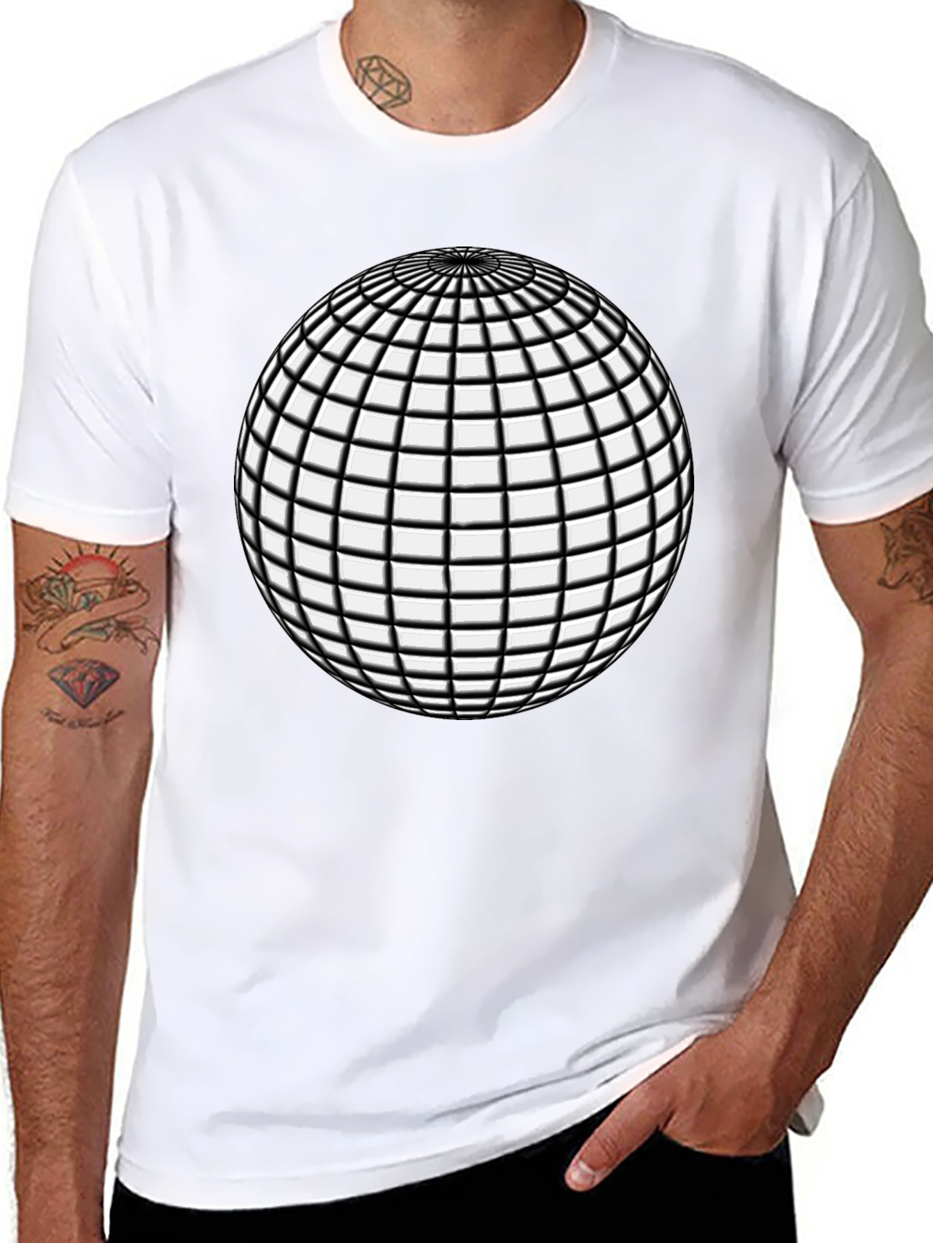 Optical Illusion Sphere Black Tee - Mens Graphic T-Shirt