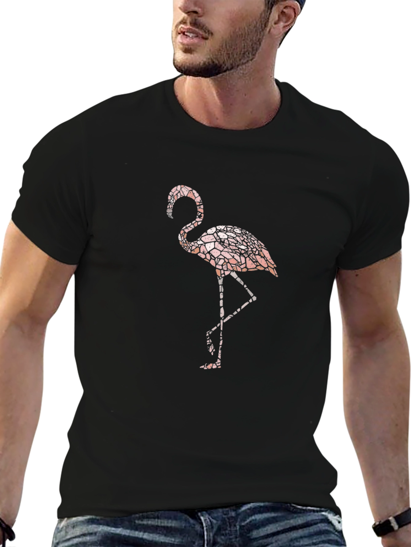 Flamingo Graphic Print Black T-Shirt