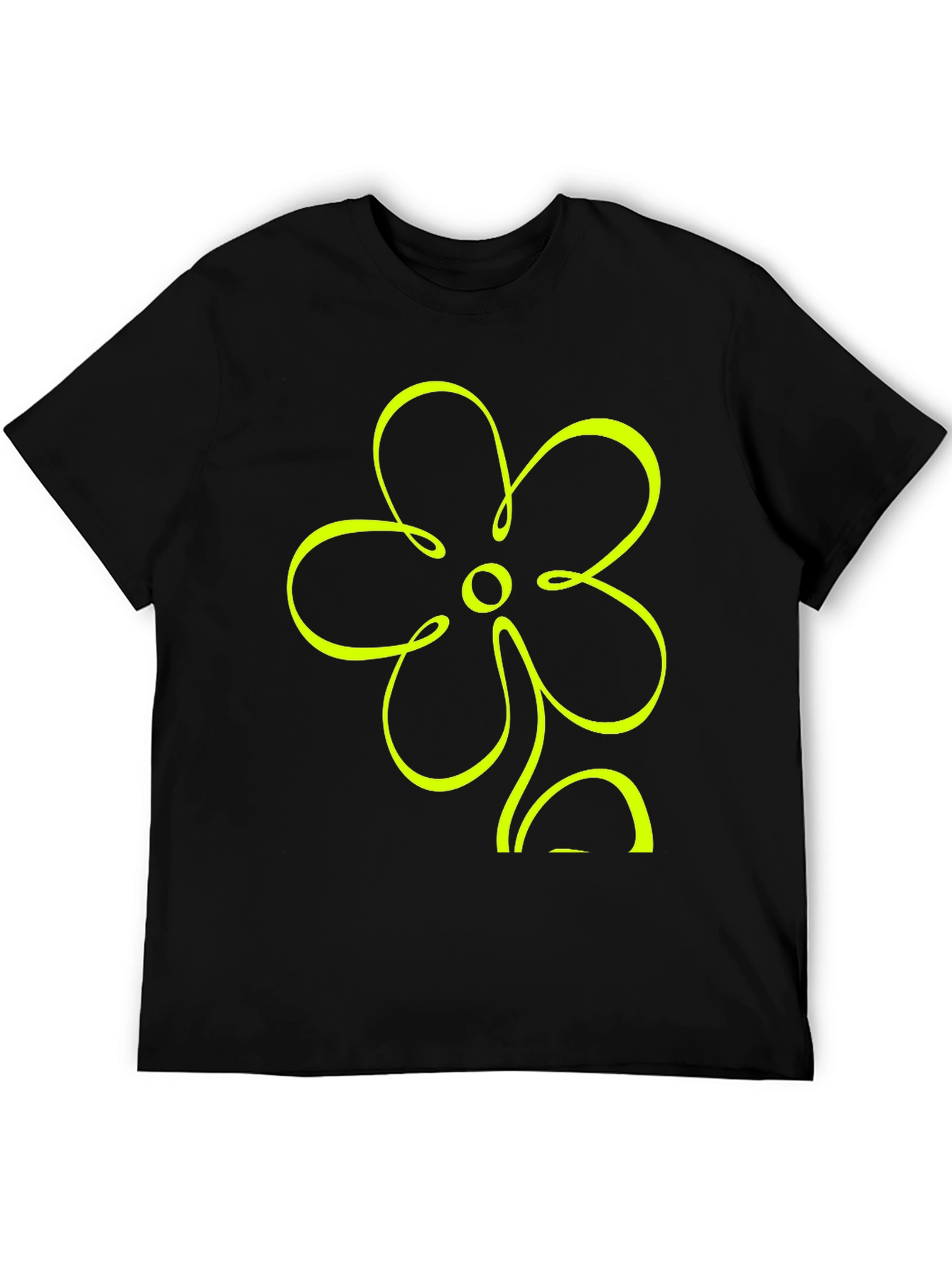 Black T-Shirt with Neon Flower Graphic