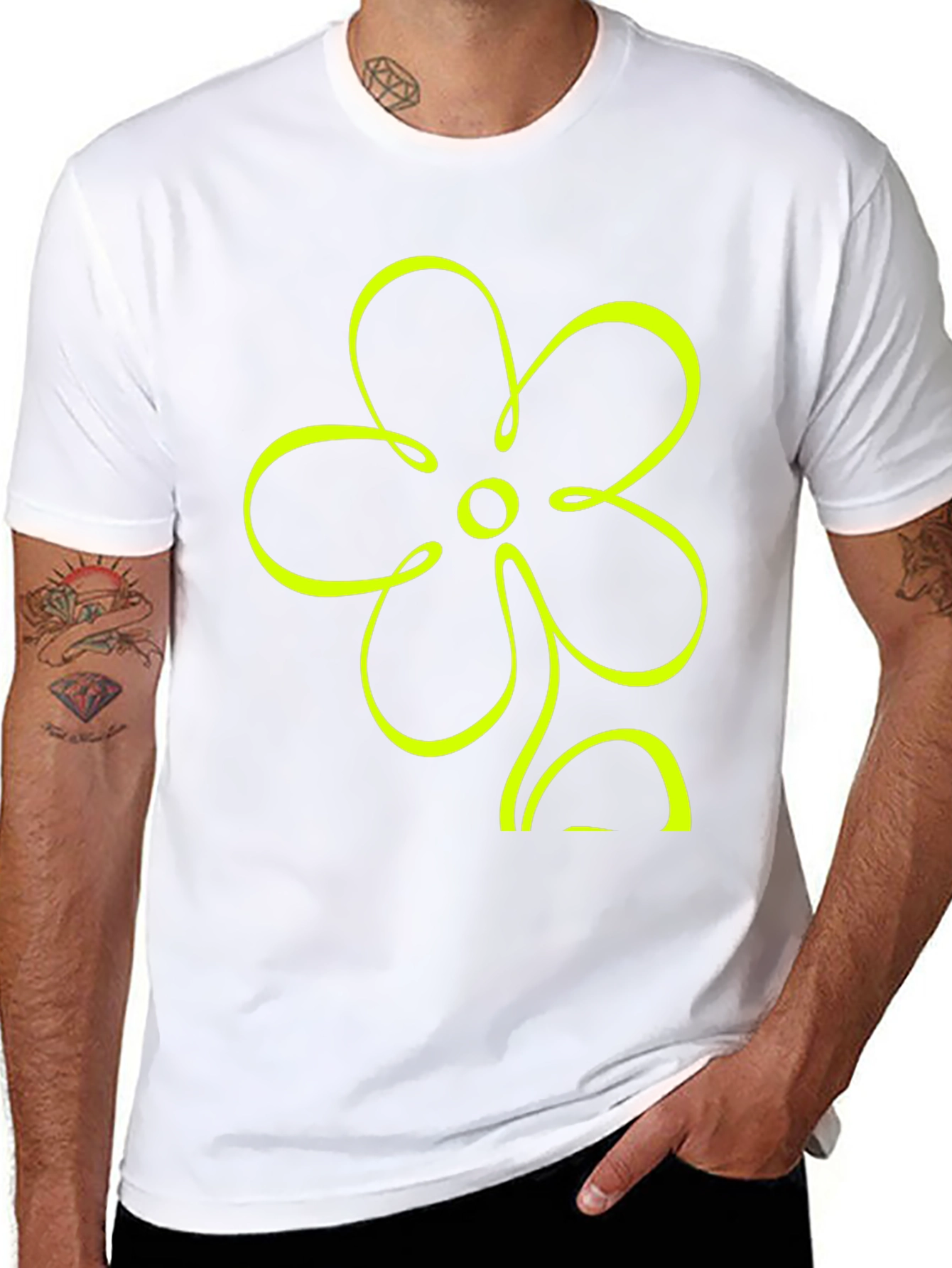 Black T-Shirt with Neon Flower Graphic