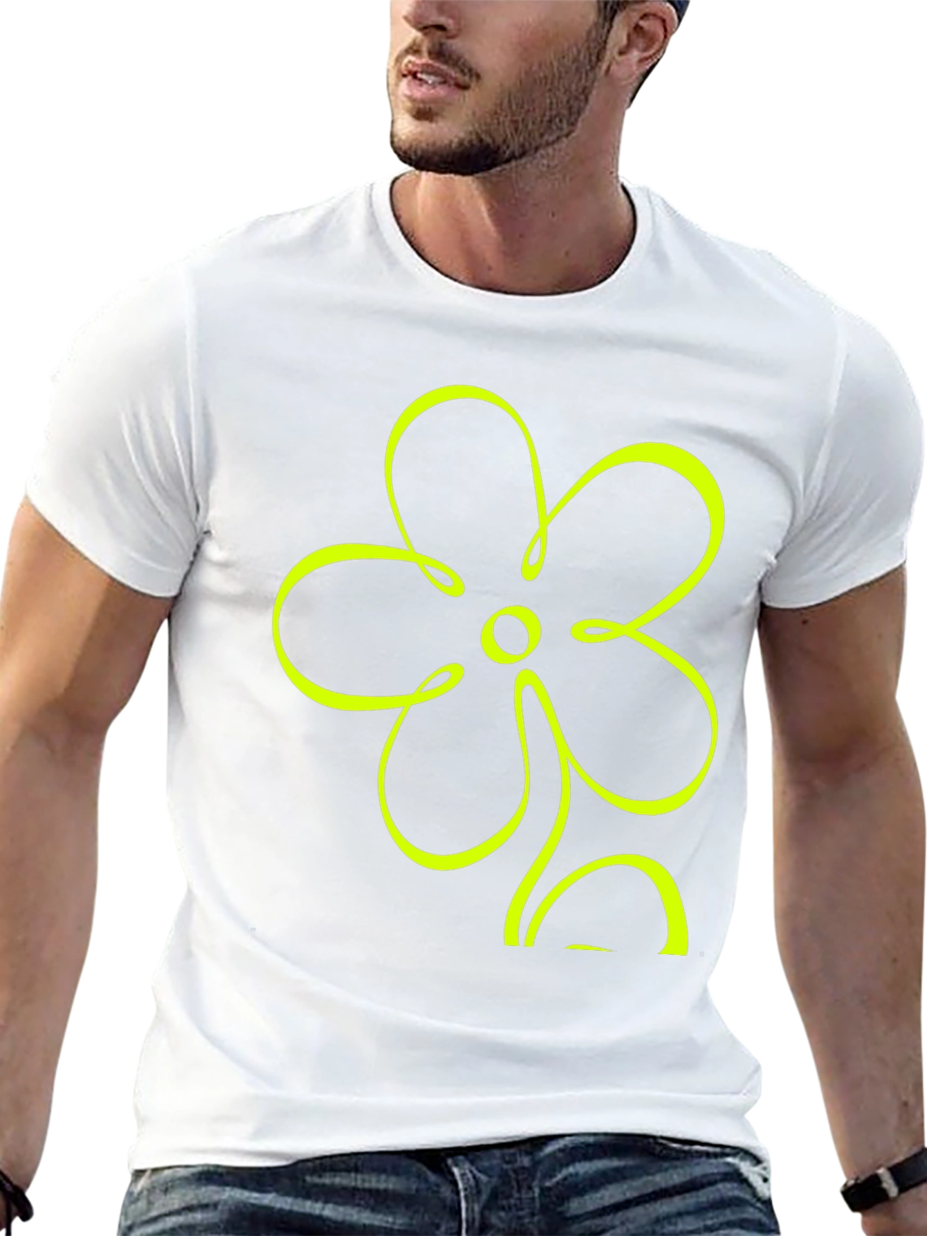 Black T-Shirt with Neon Flower Graphic