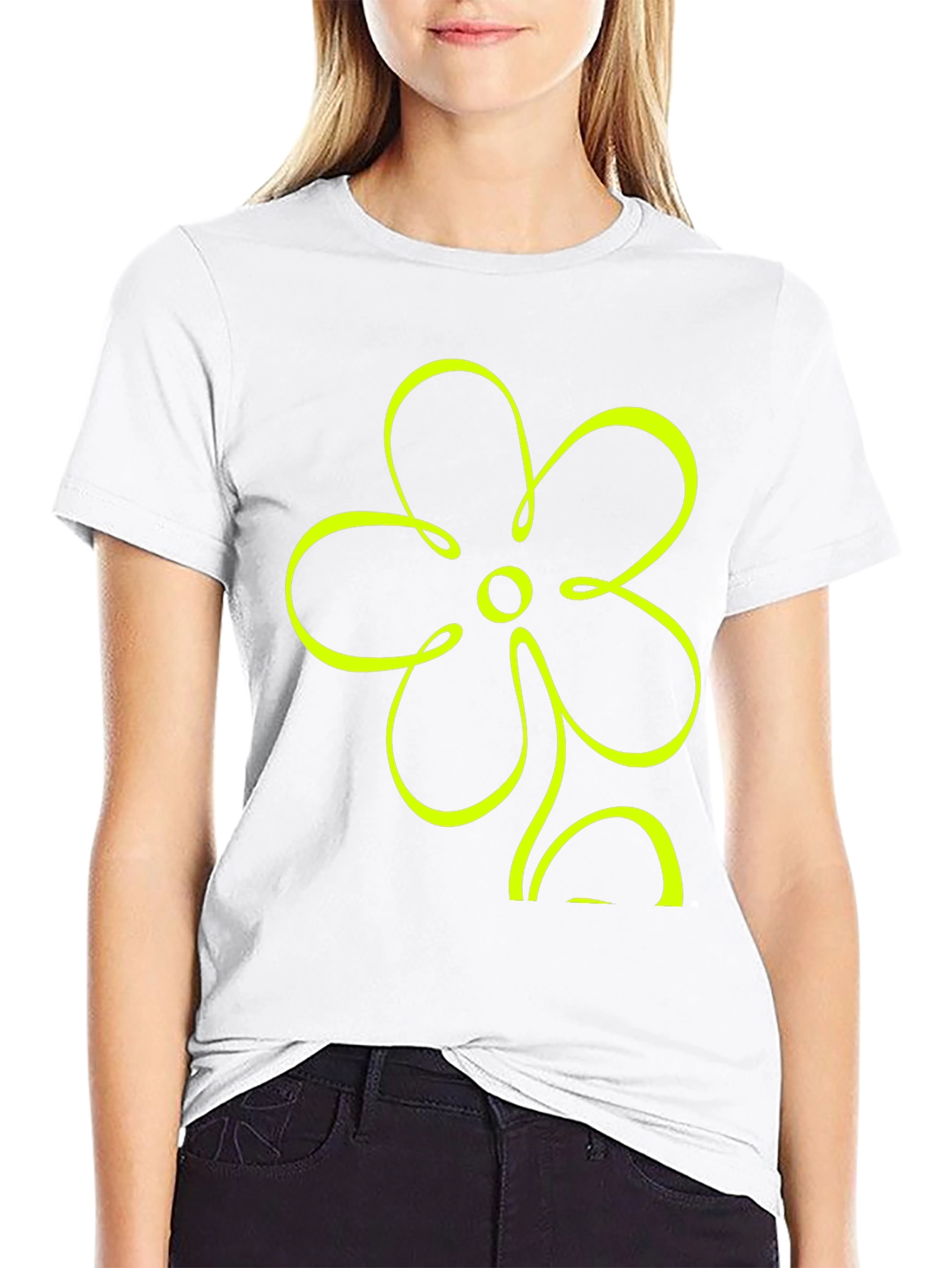 Black T-Shirt with Neon Flower Graphic