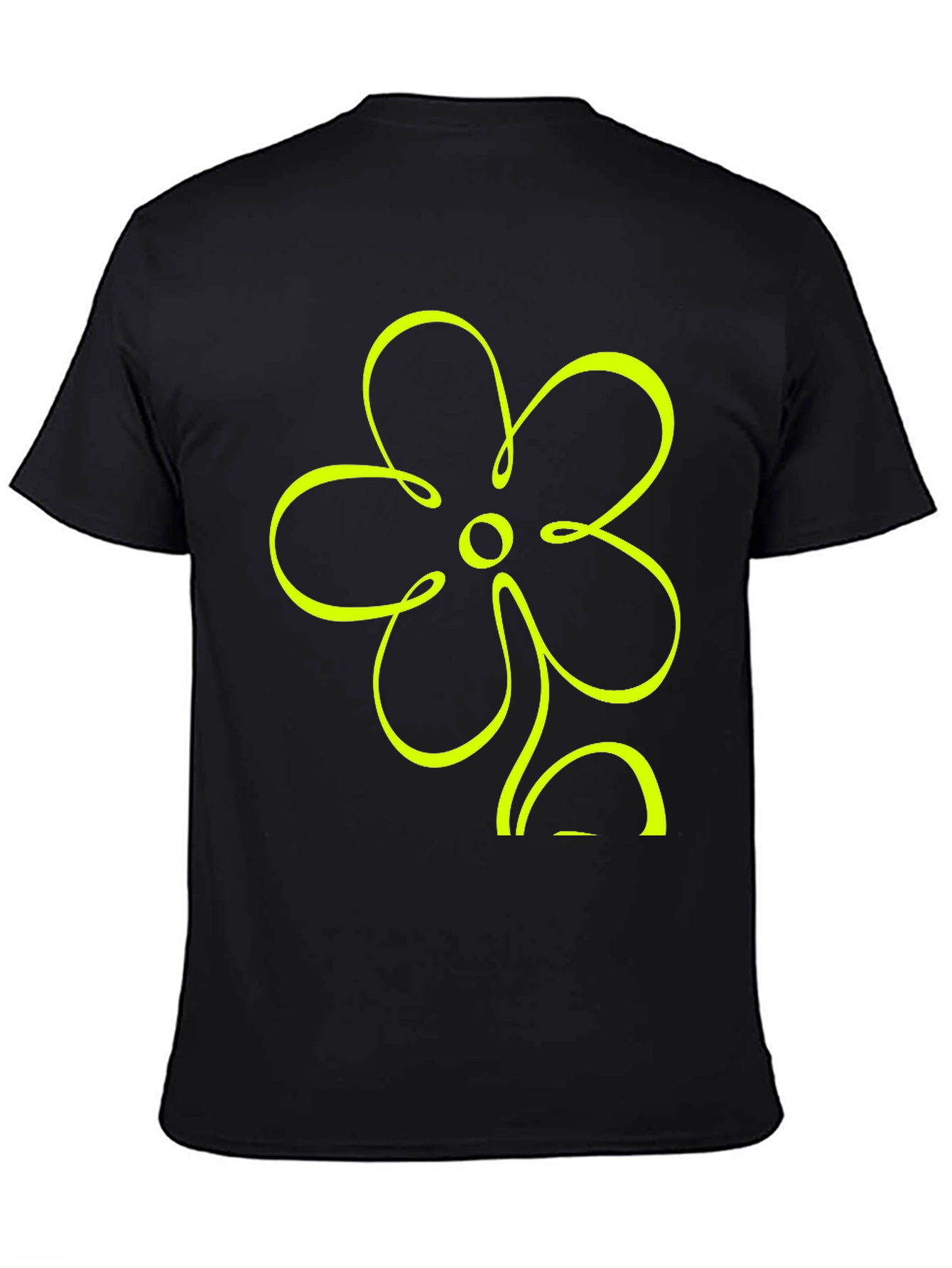 Black T-Shirt with Neon Flower Graphic