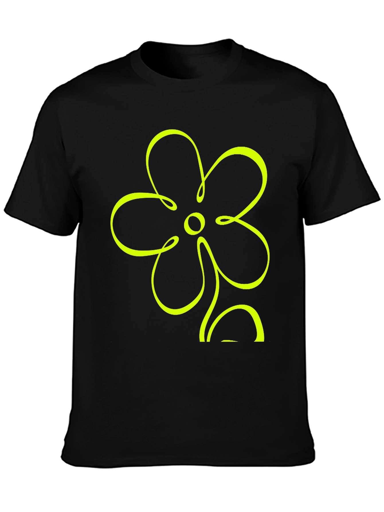 Black T-Shirt with Neon Flower Graphic