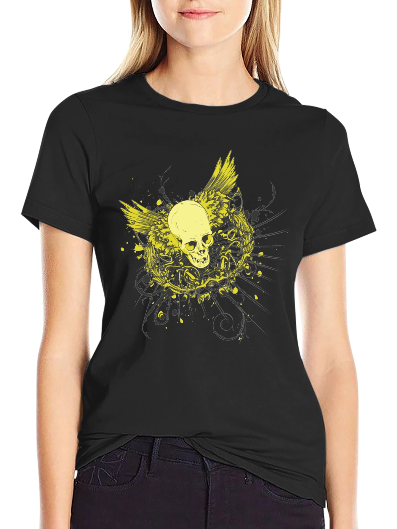 Skull Wings Graphic Black Tee