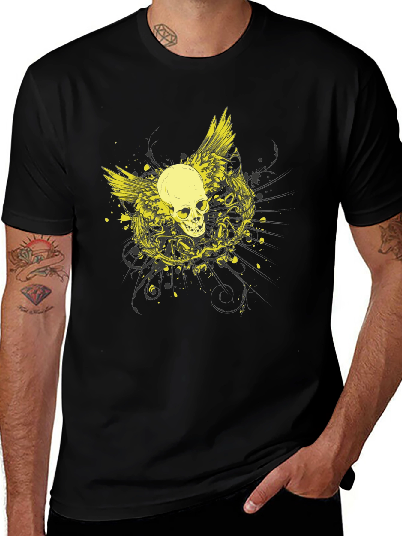 Skull Wings Graphic Black Tee