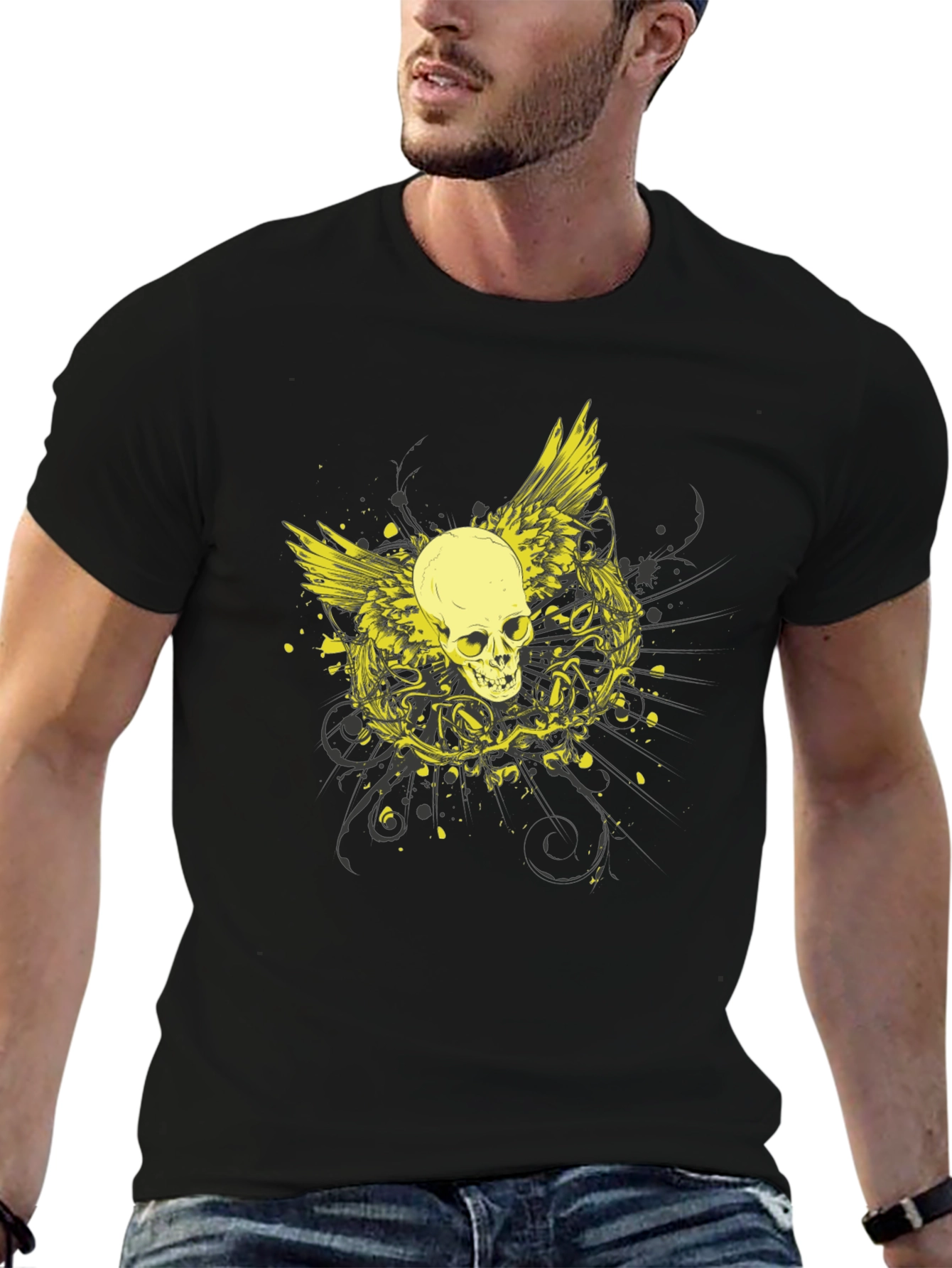 Skull Wings Graphic Black Tee
