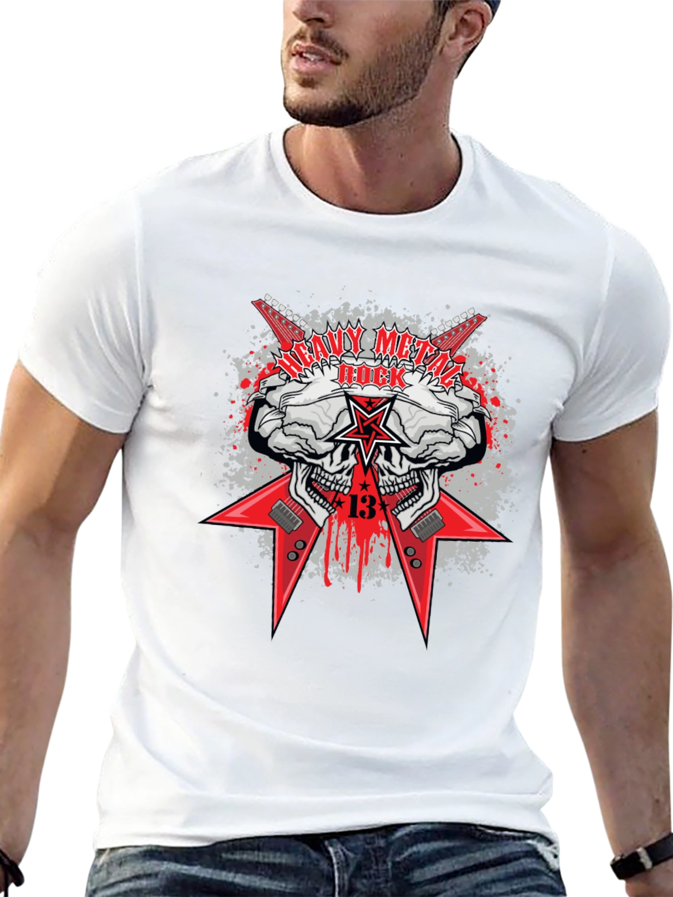 Heavy Metal Rock Skull Graphic T-Shirt