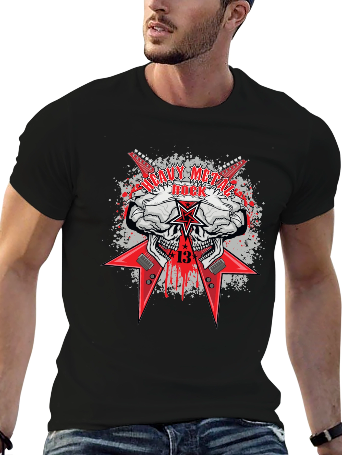 Heavy Metal Rock Skull Graphic T-Shirt