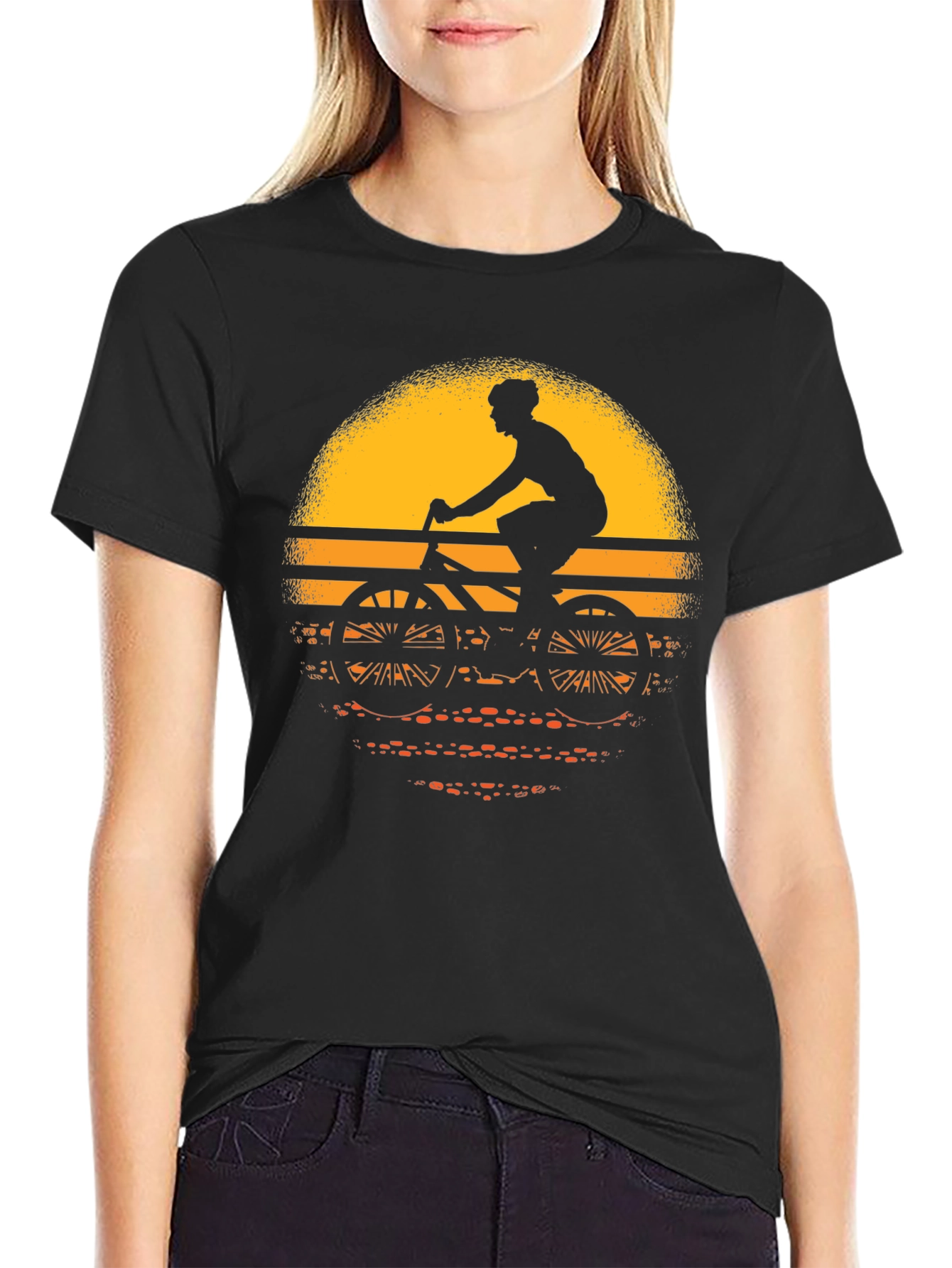 Cyclist Sunset Graphic Tee - Black