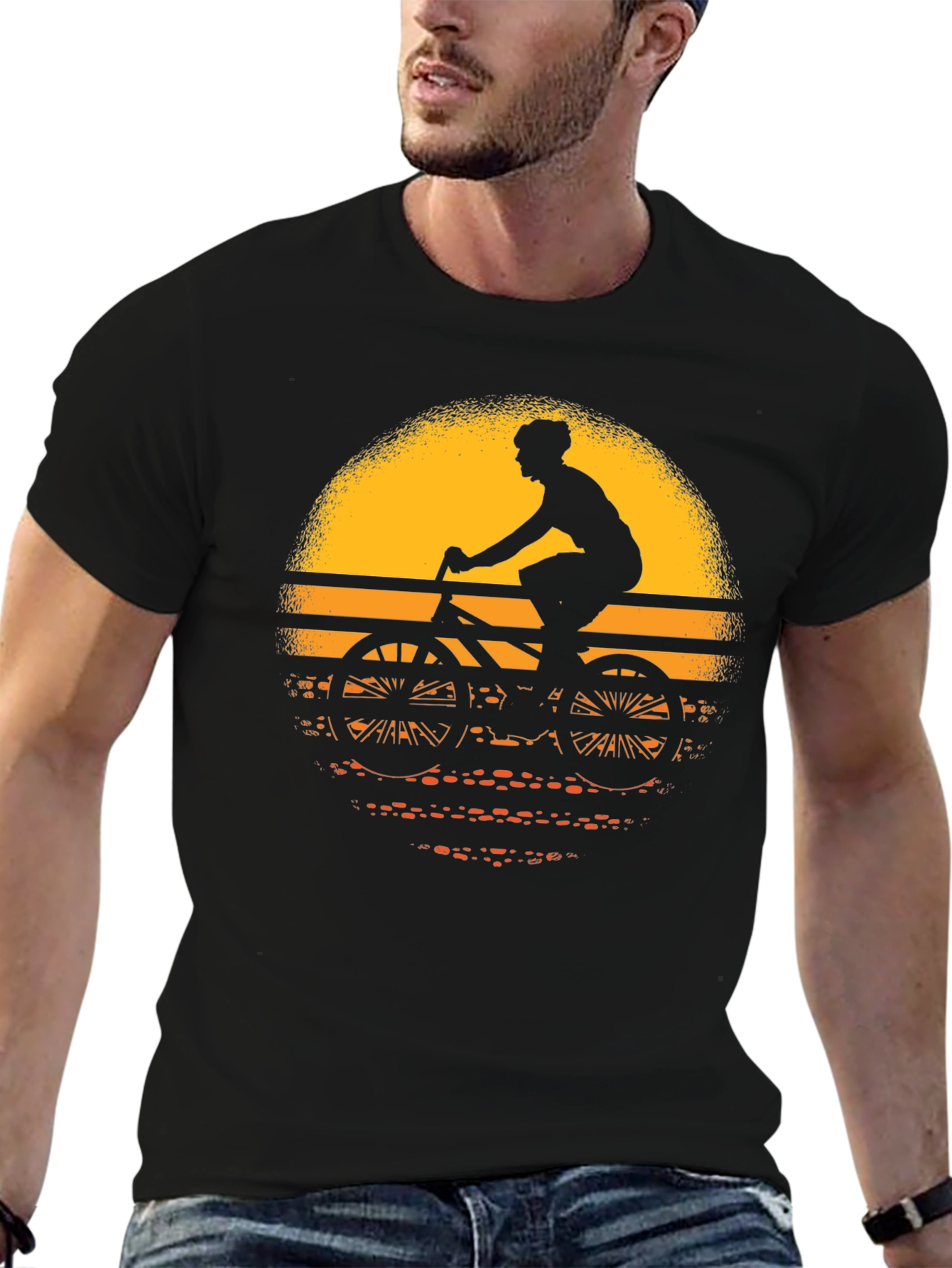 Cyclist Sunset Graphic Tee - Black