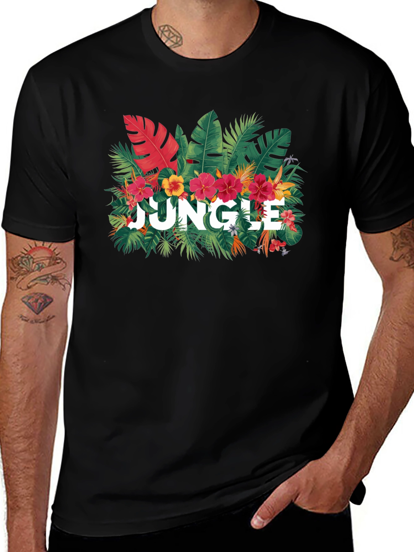 Jungle Graphic Print Black T-Shirt