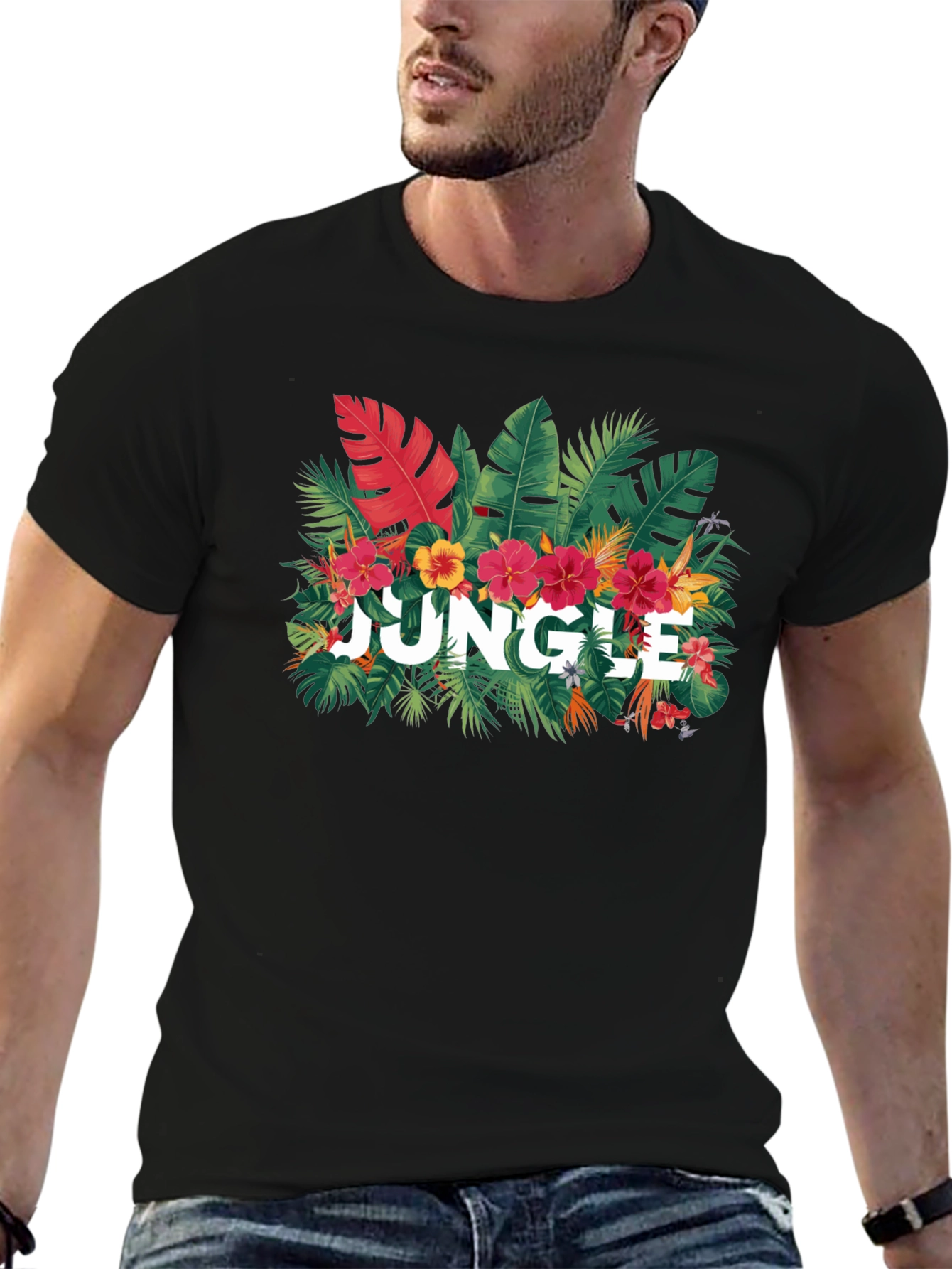 Jungle Graphic Print Black T-Shirt