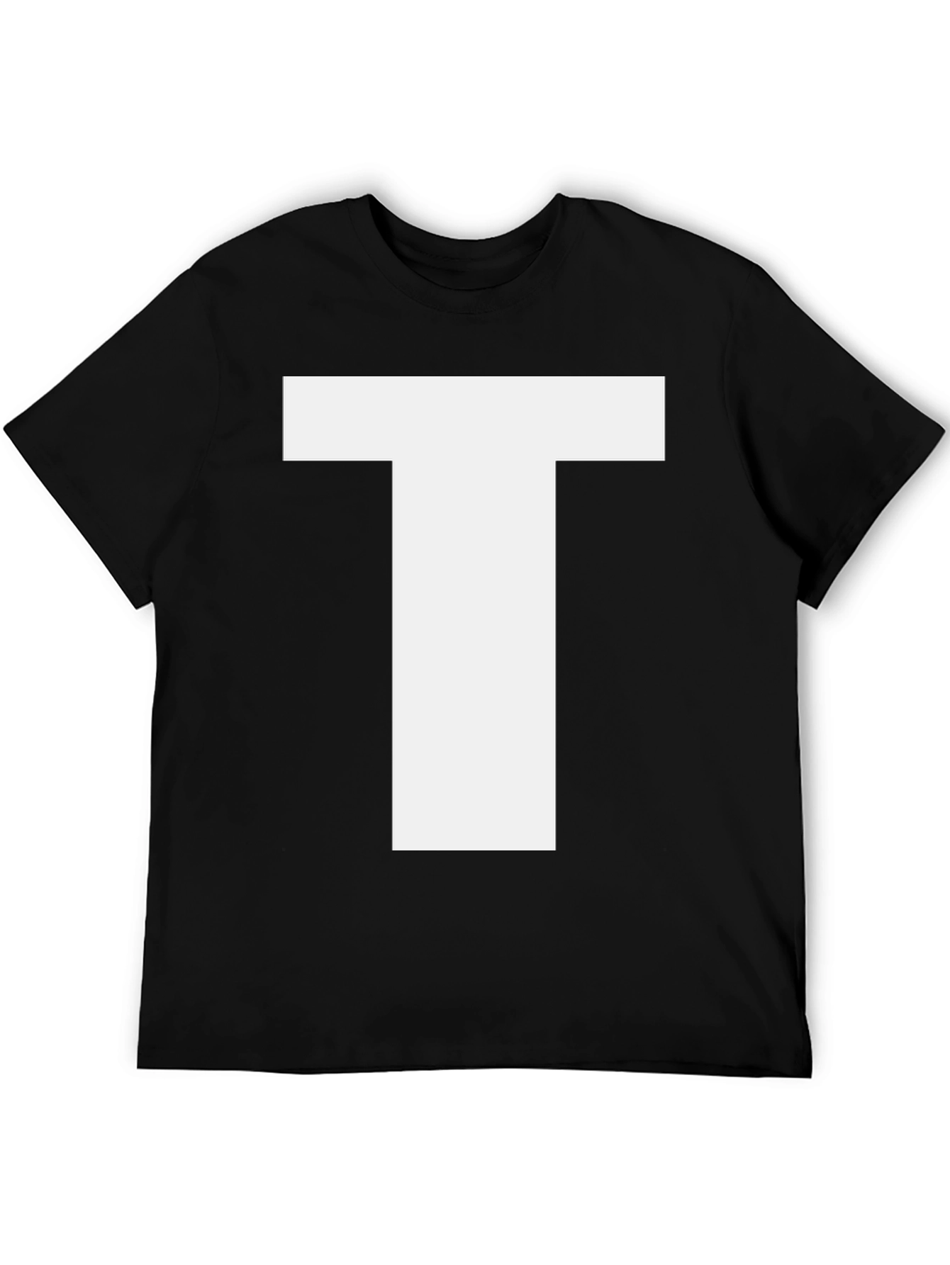 Bold White Letter T Graphic Black Cotton T-Shirt
