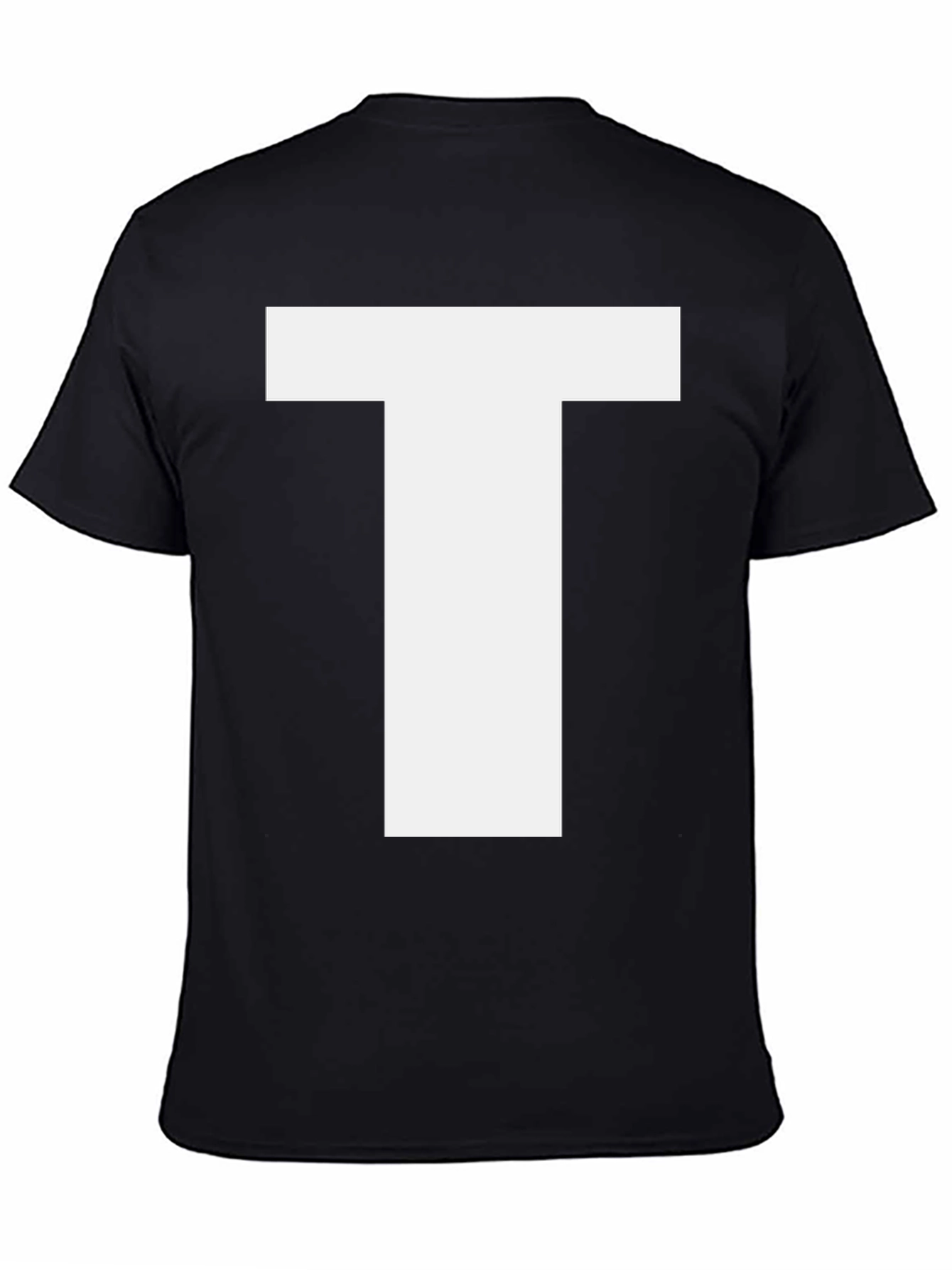 Bold White Letter T Graphic Black Cotton T-Shirt