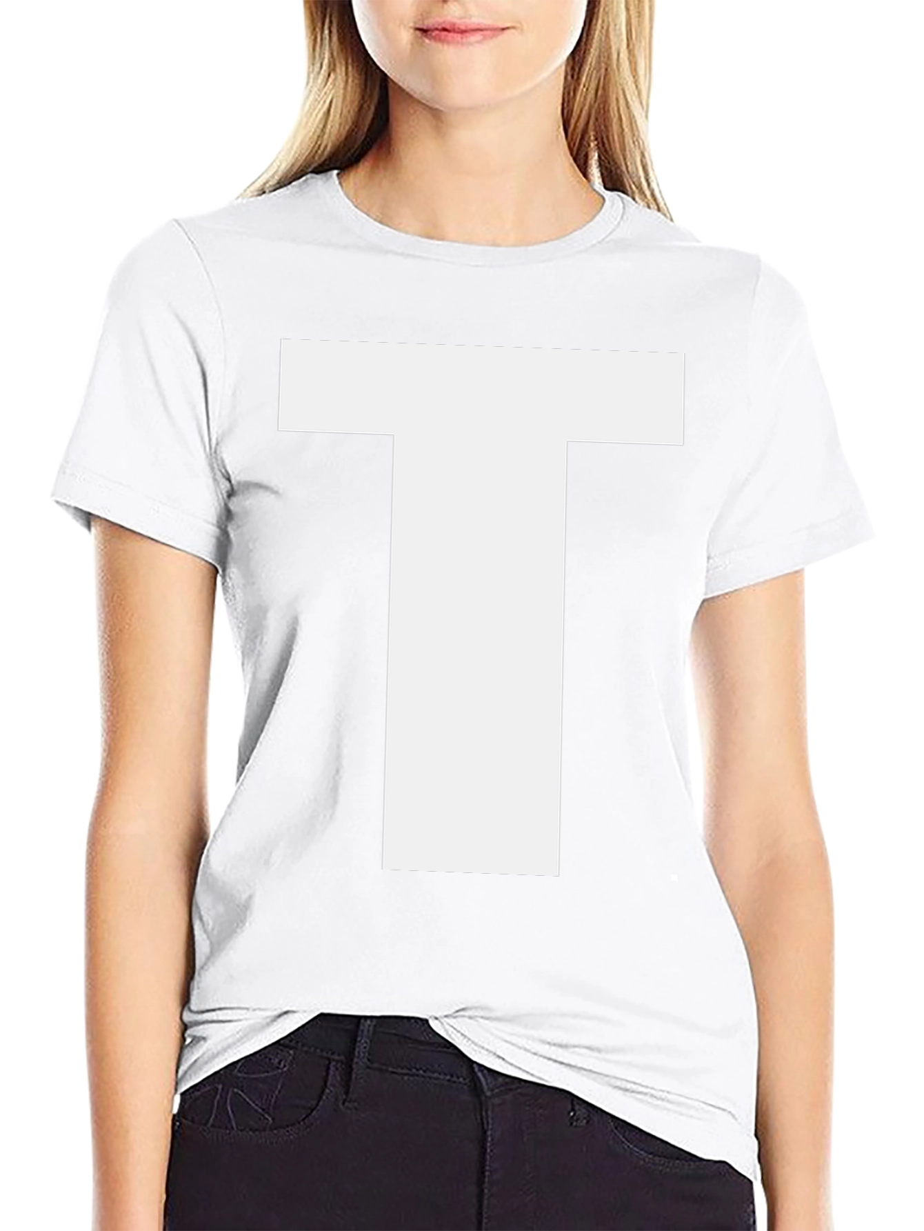 Bold White Letter T Graphic Black Cotton T-Shirt