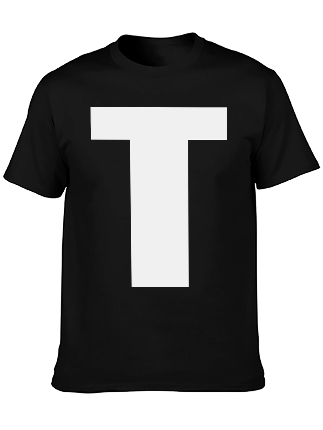 Bold White Letter T Graphic Black Cotton T-Shirt