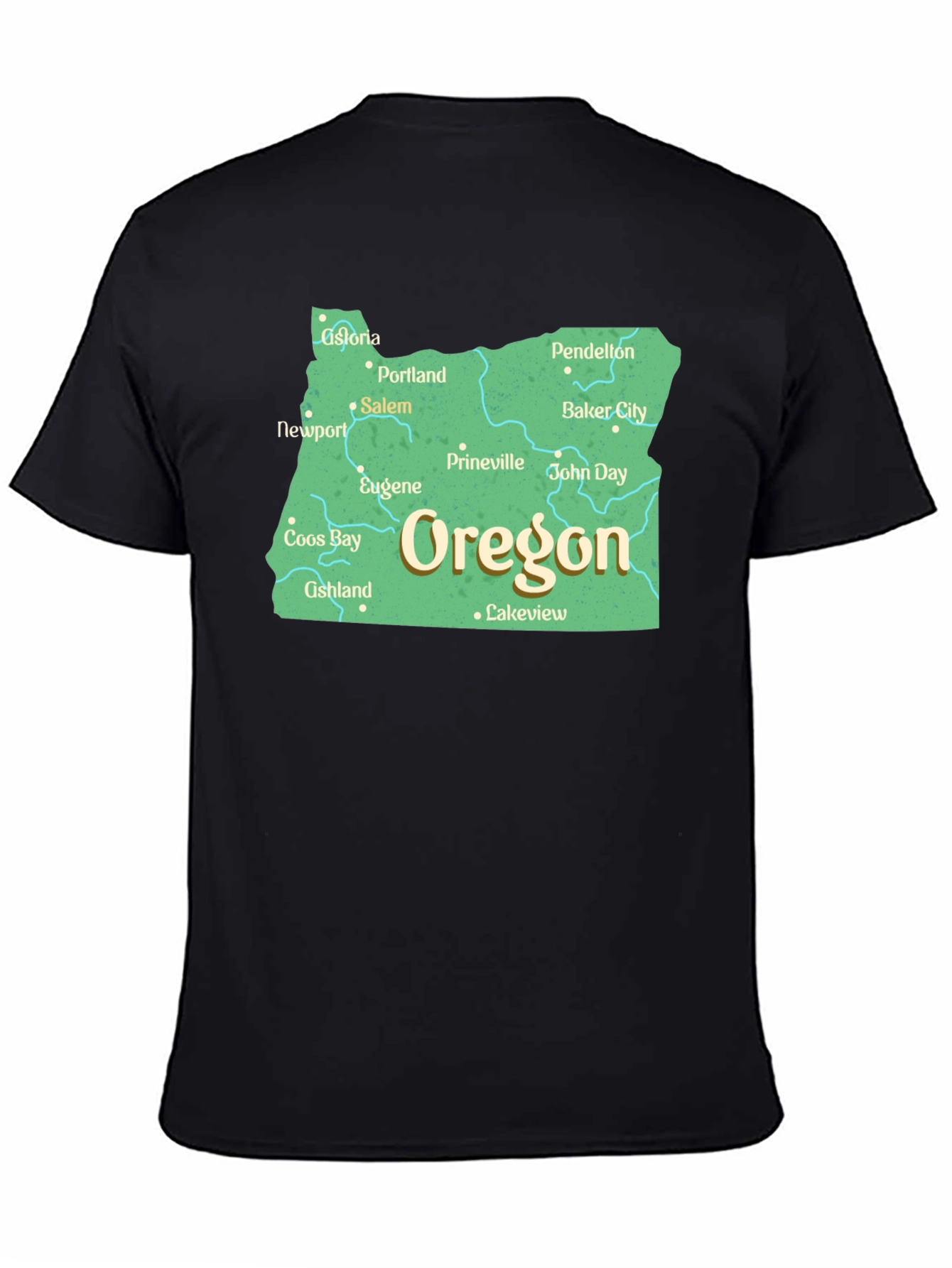 Oregon State Map Black T-Shirt