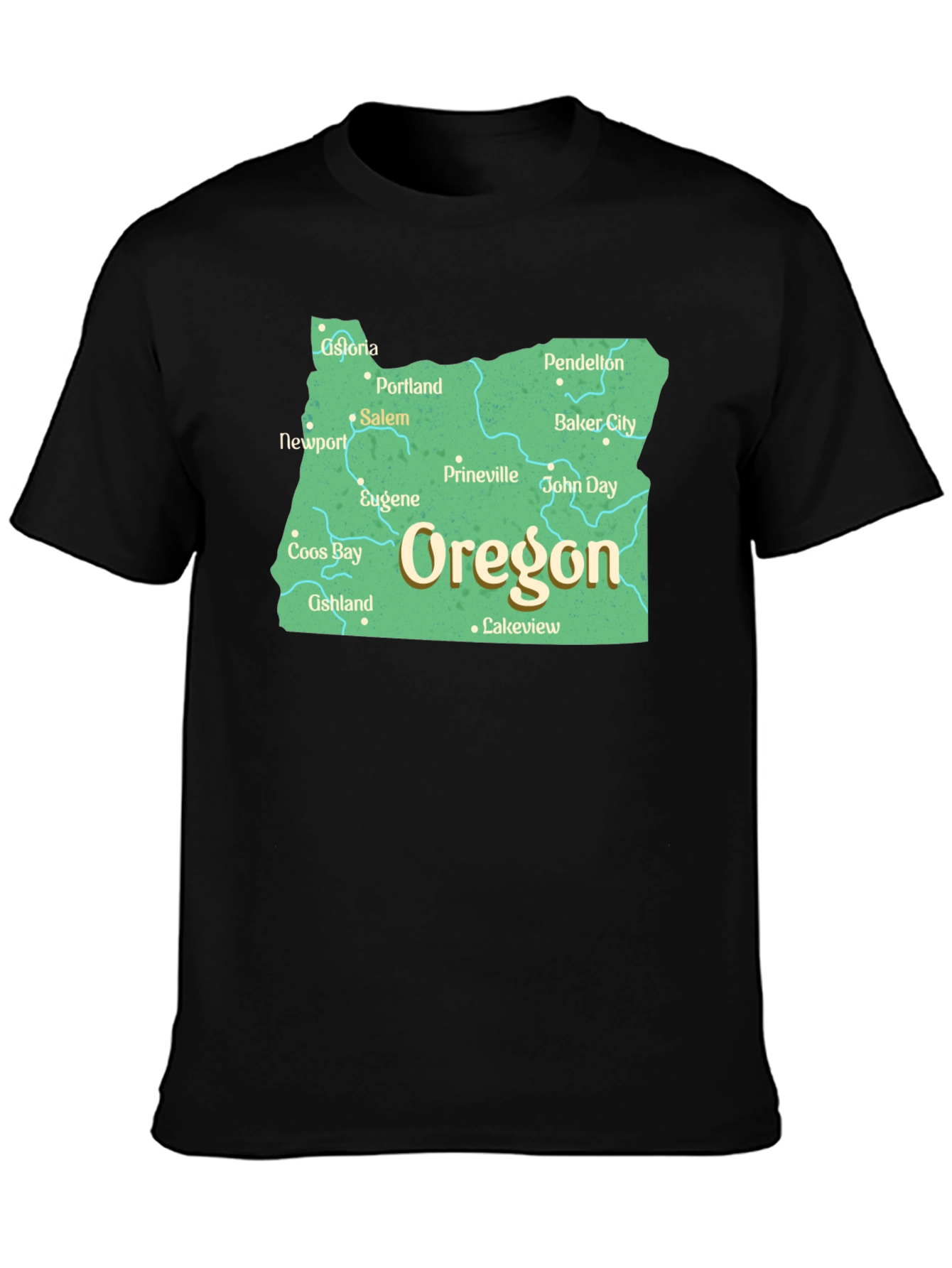 Oregon State Map Black T-Shirt