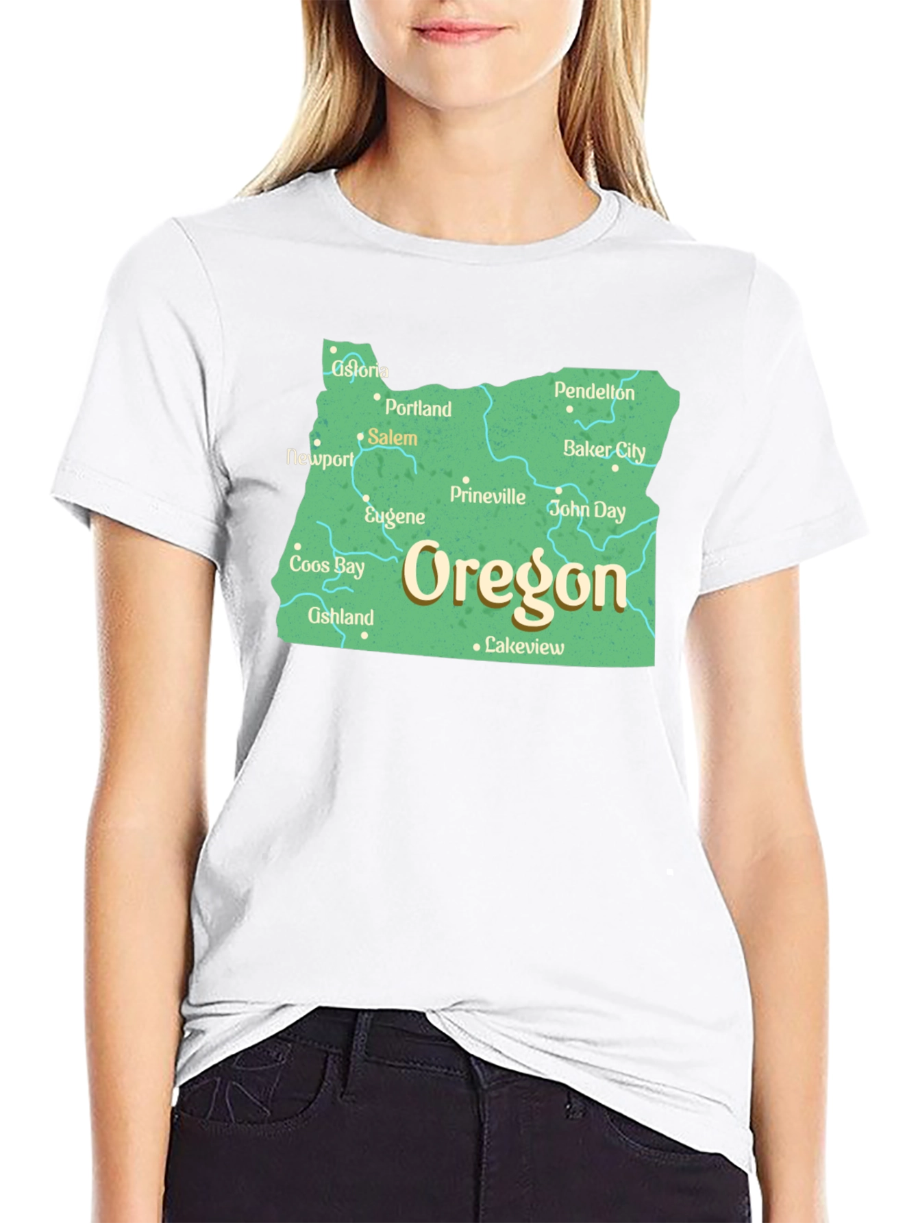 Oregon State Map Black T-Shirt