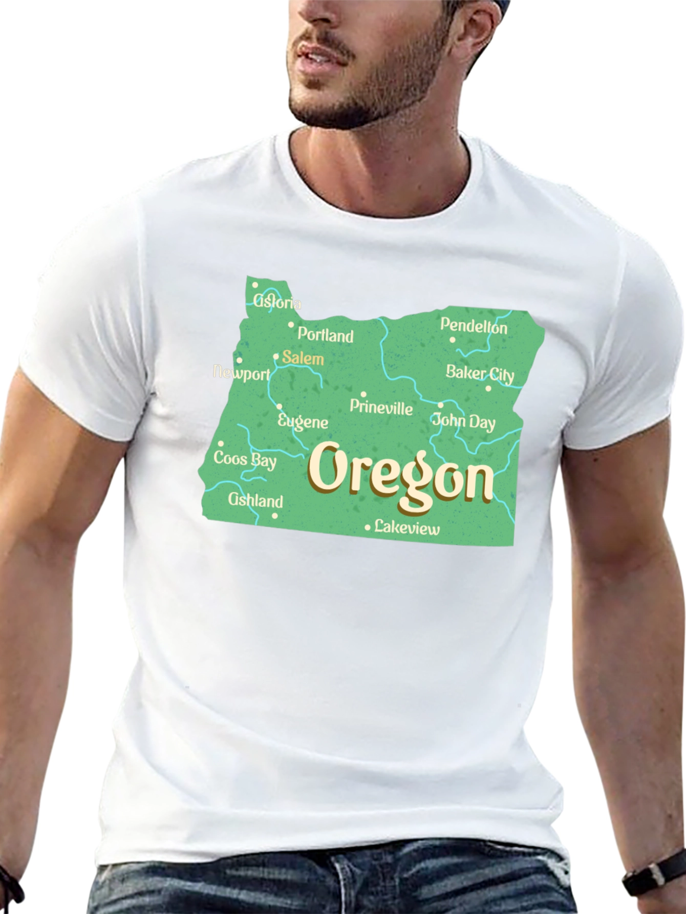 Oregon State Map Black T-Shirt